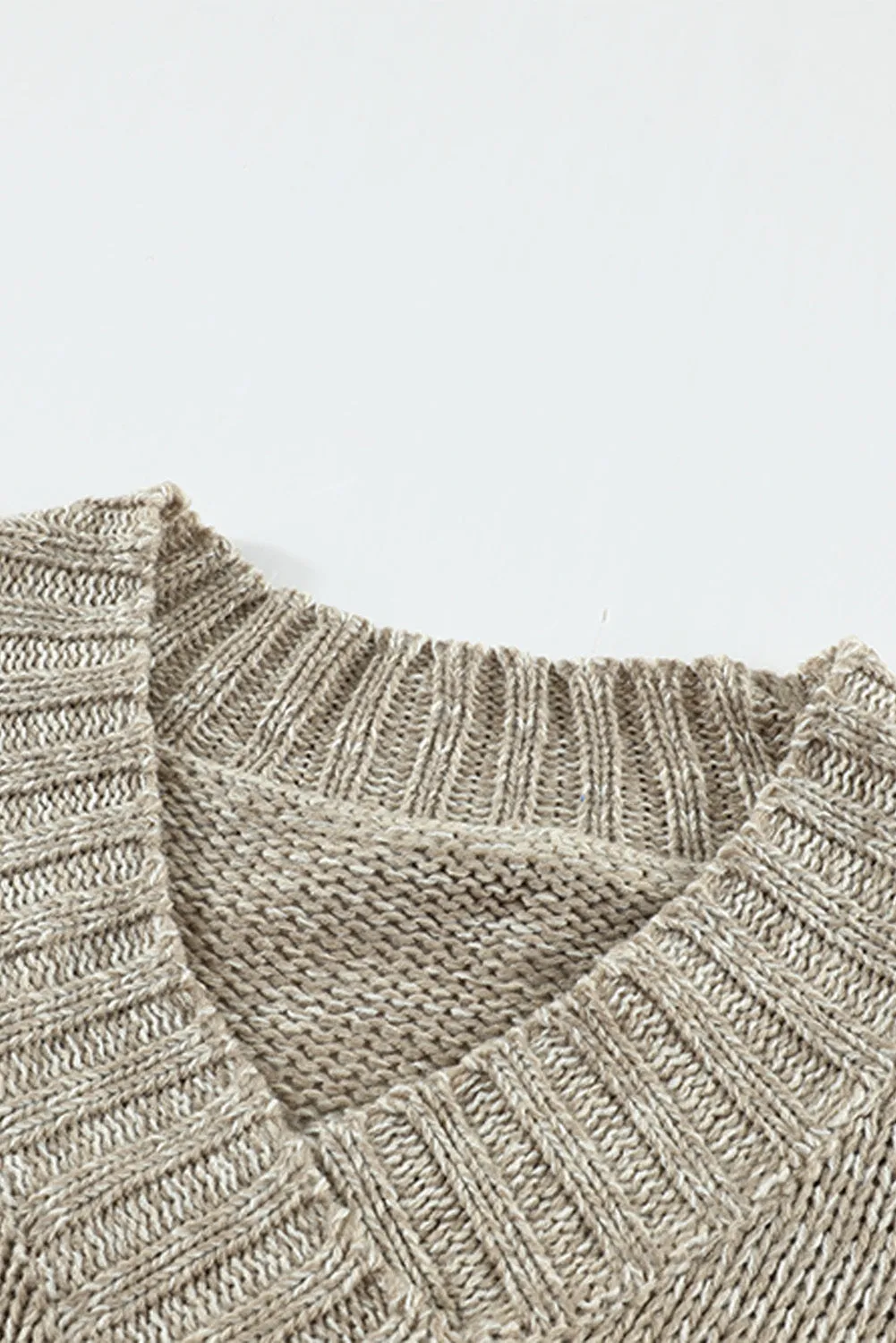 Gray V neck Drop Shoulder Knitted Sweater