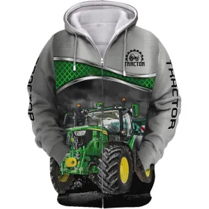 Grey & Green 3D Tractor Shirt Truck Driver Shirts Tractor 3D Hoodie, 3D Zipper Hoodie,...