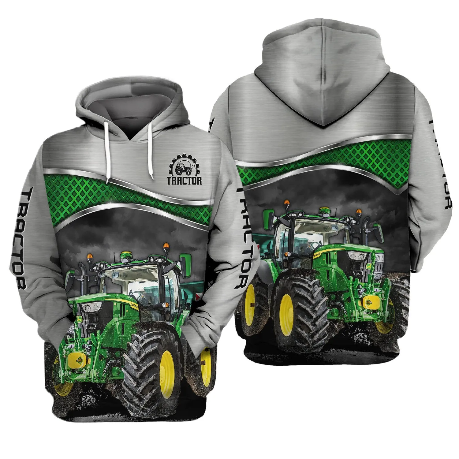 Grey & Green 3D Tractor Shirt Truck Driver Shirts Tractor 3D Hoodie, 3D Zipper Hoodie,...