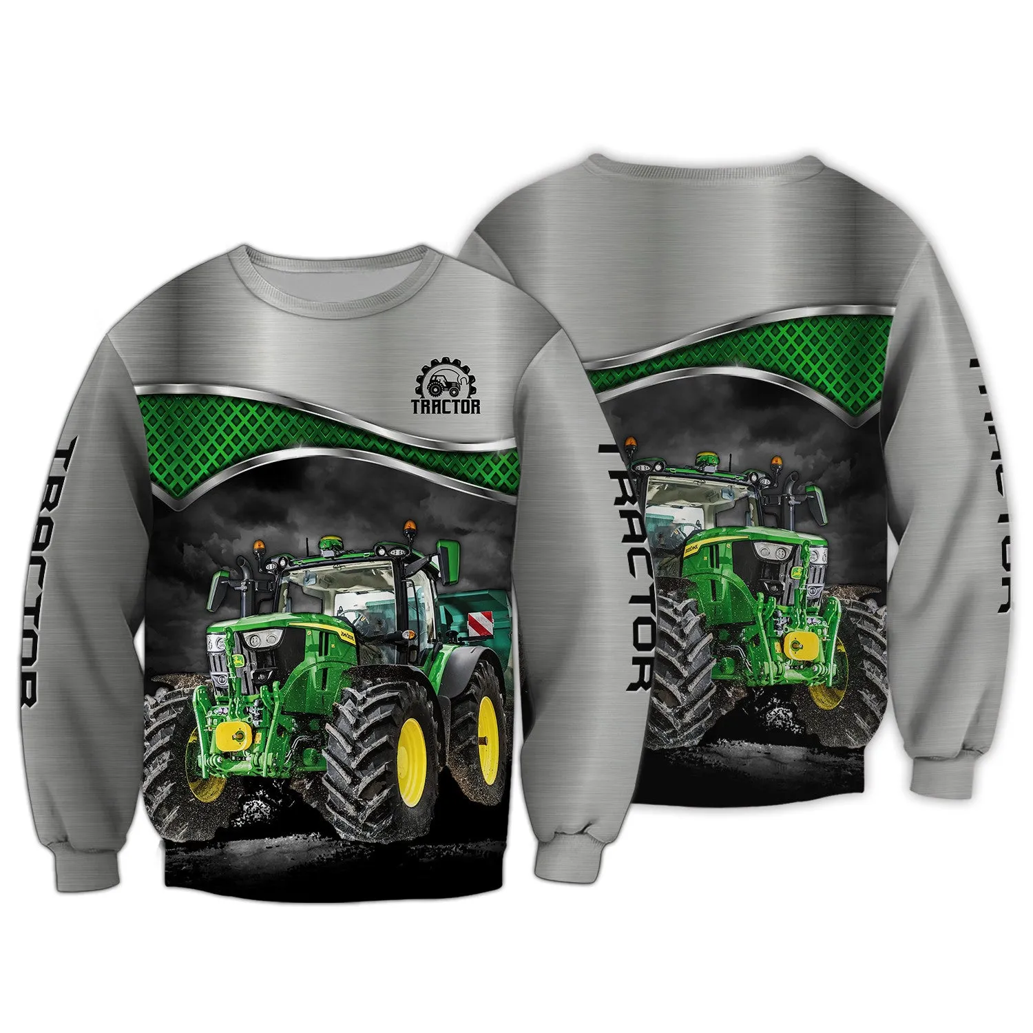 Grey & Green 3D Tractor Shirt Truck Driver Shirts Tractor 3D Hoodie, 3D Zipper Hoodie,...