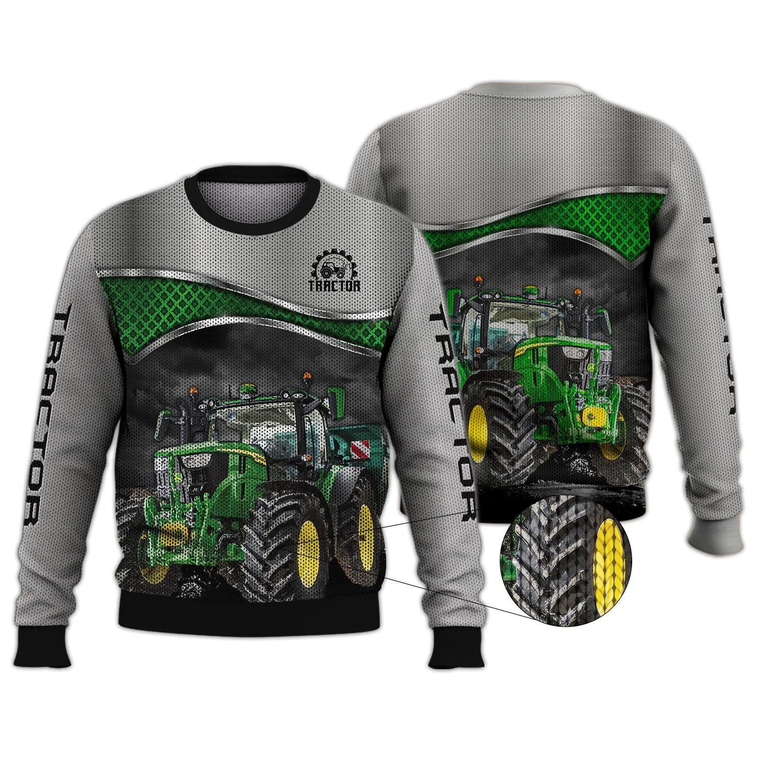 Grey & Green 3D Tractor Shirt Truck Driver Shirts Tractor 3D Hoodie, 3D Zipper Hoodie,...