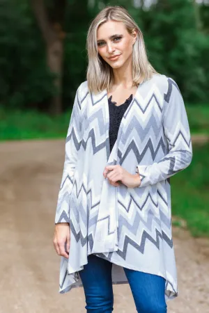 Grey Multicolor Chevron Cardigan