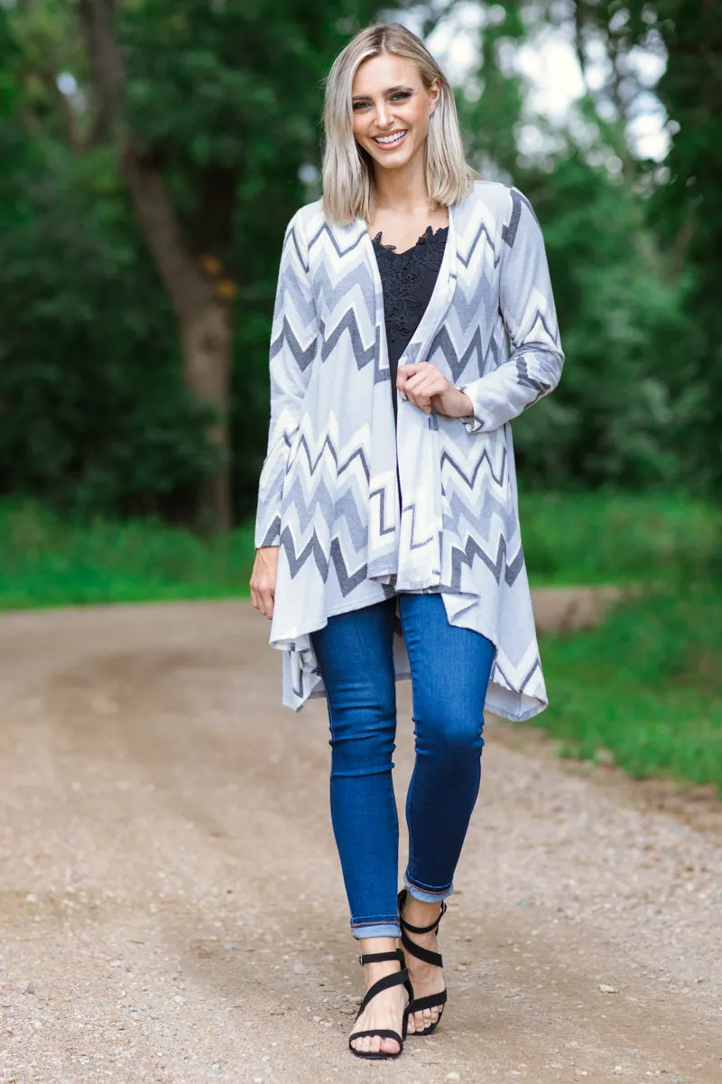 Grey Multicolor Chevron Cardigan