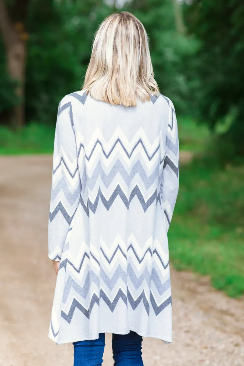 Grey Multicolor Chevron Cardigan