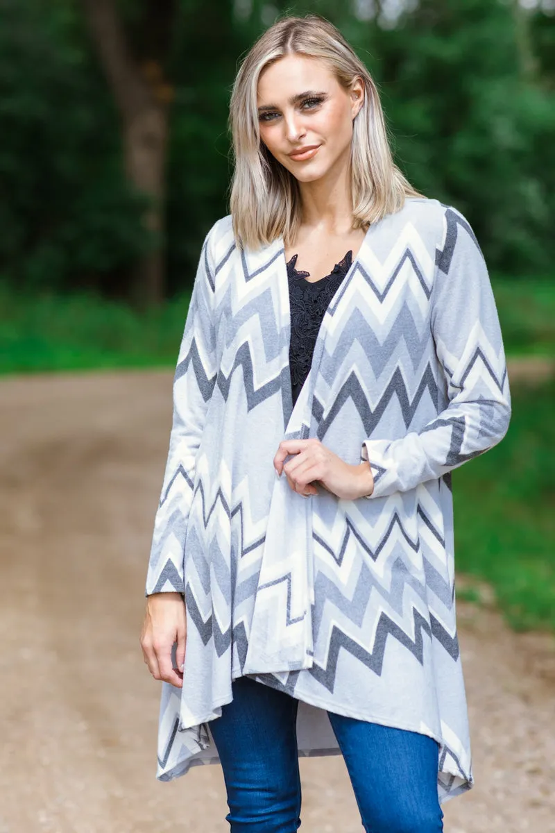 Grey Multicolor Chevron Cardigan