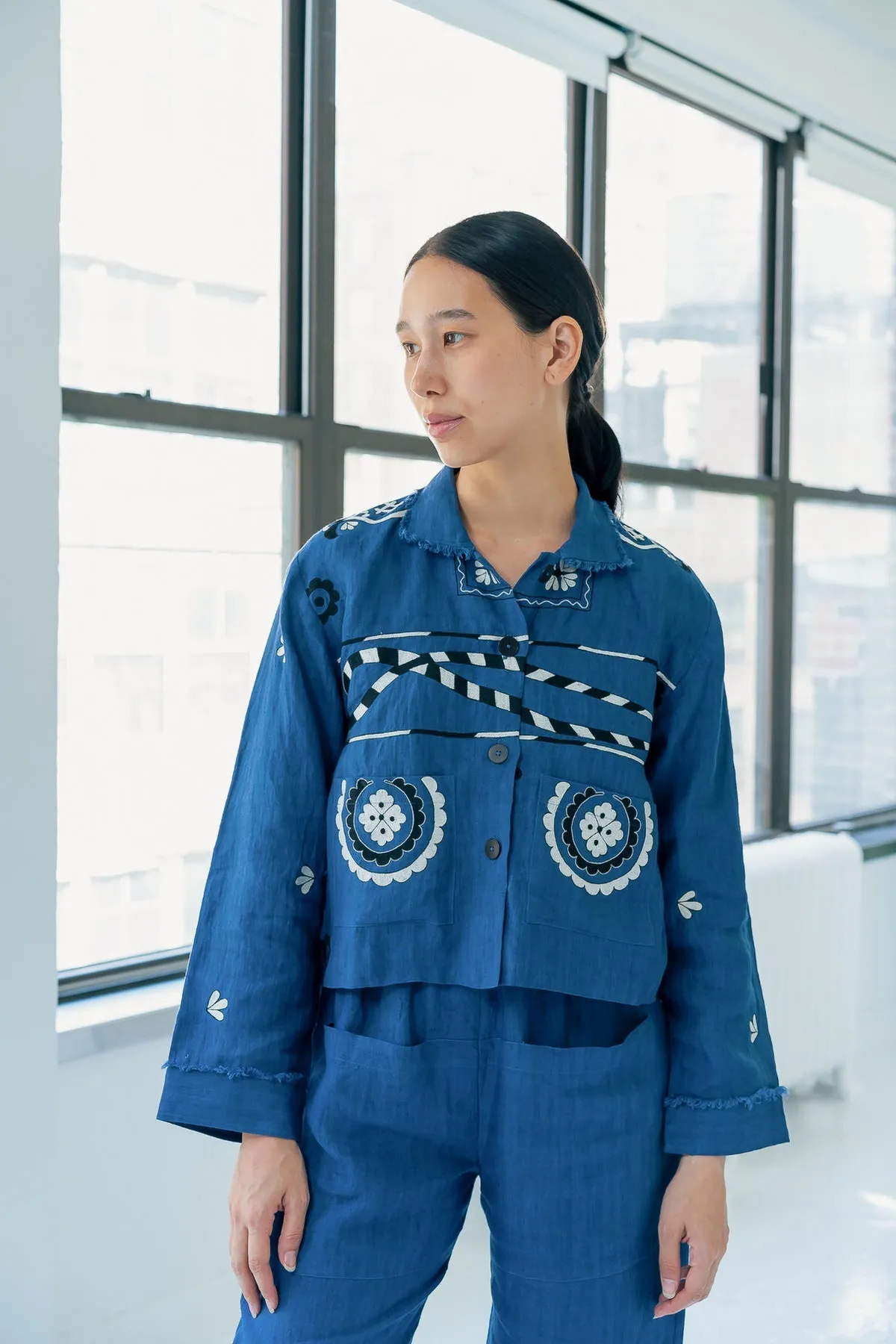 Gwen embroidered jacket in indigo