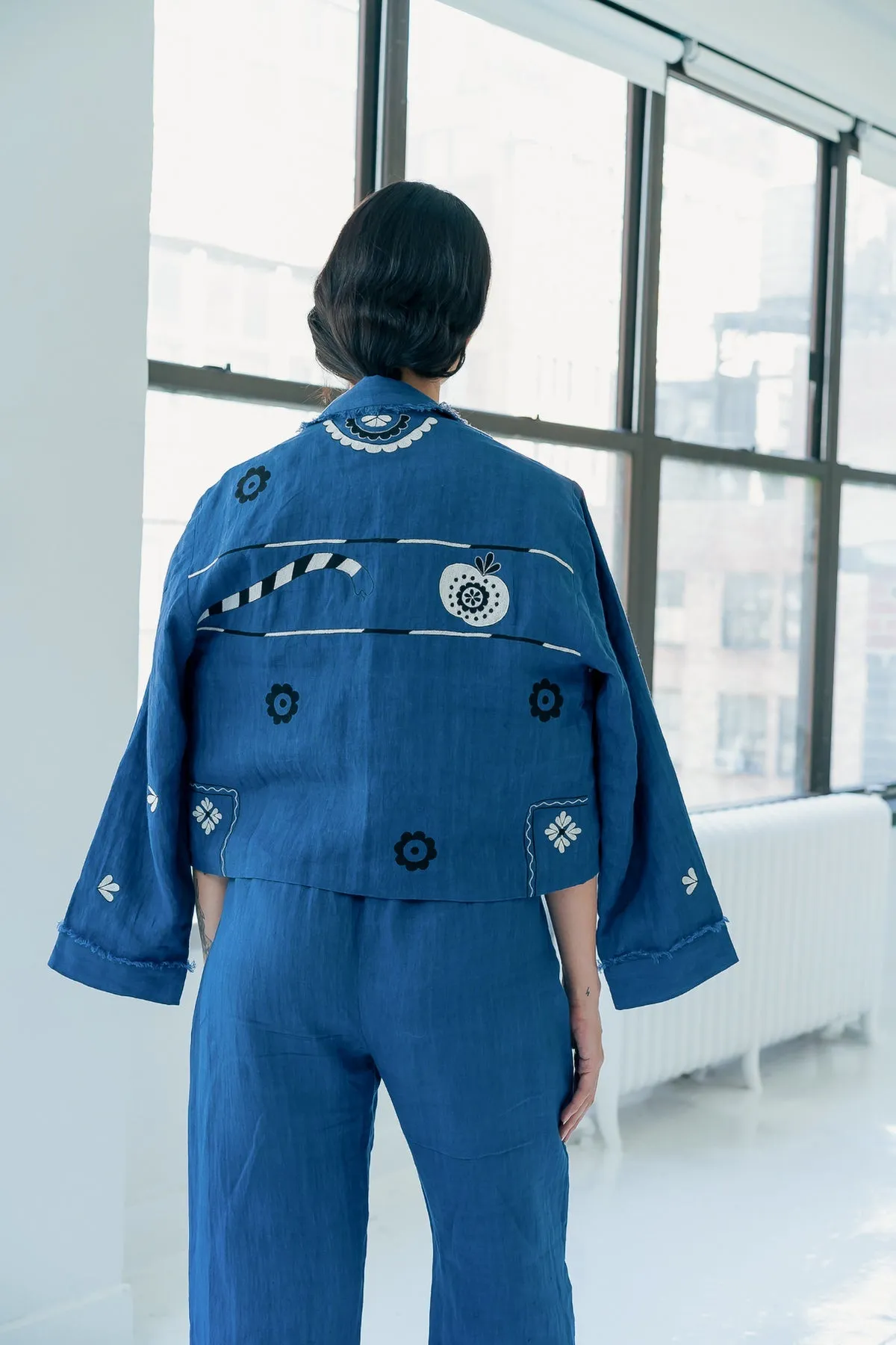 Gwen embroidered jacket in indigo