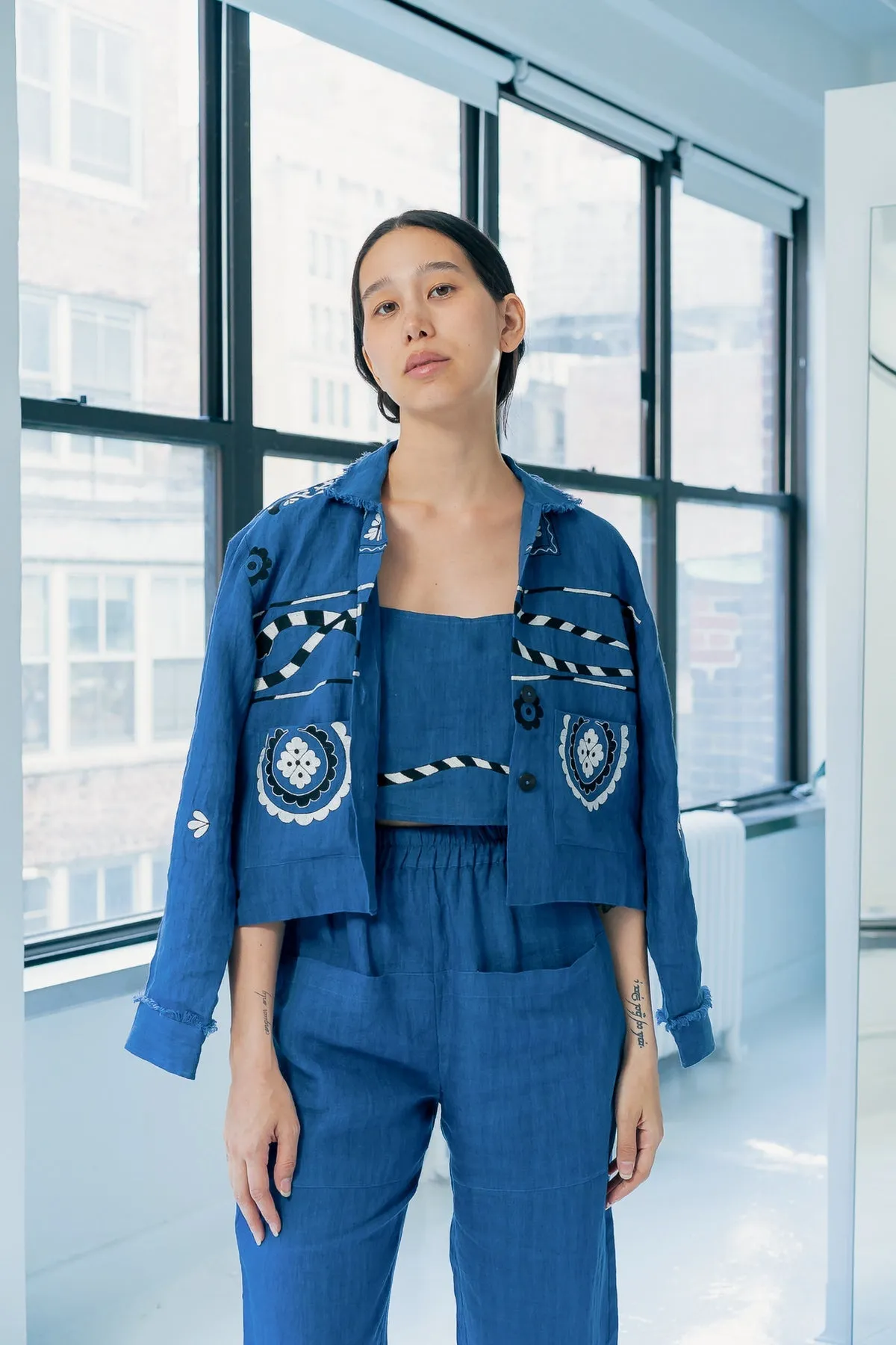 Gwen embroidered jacket in indigo