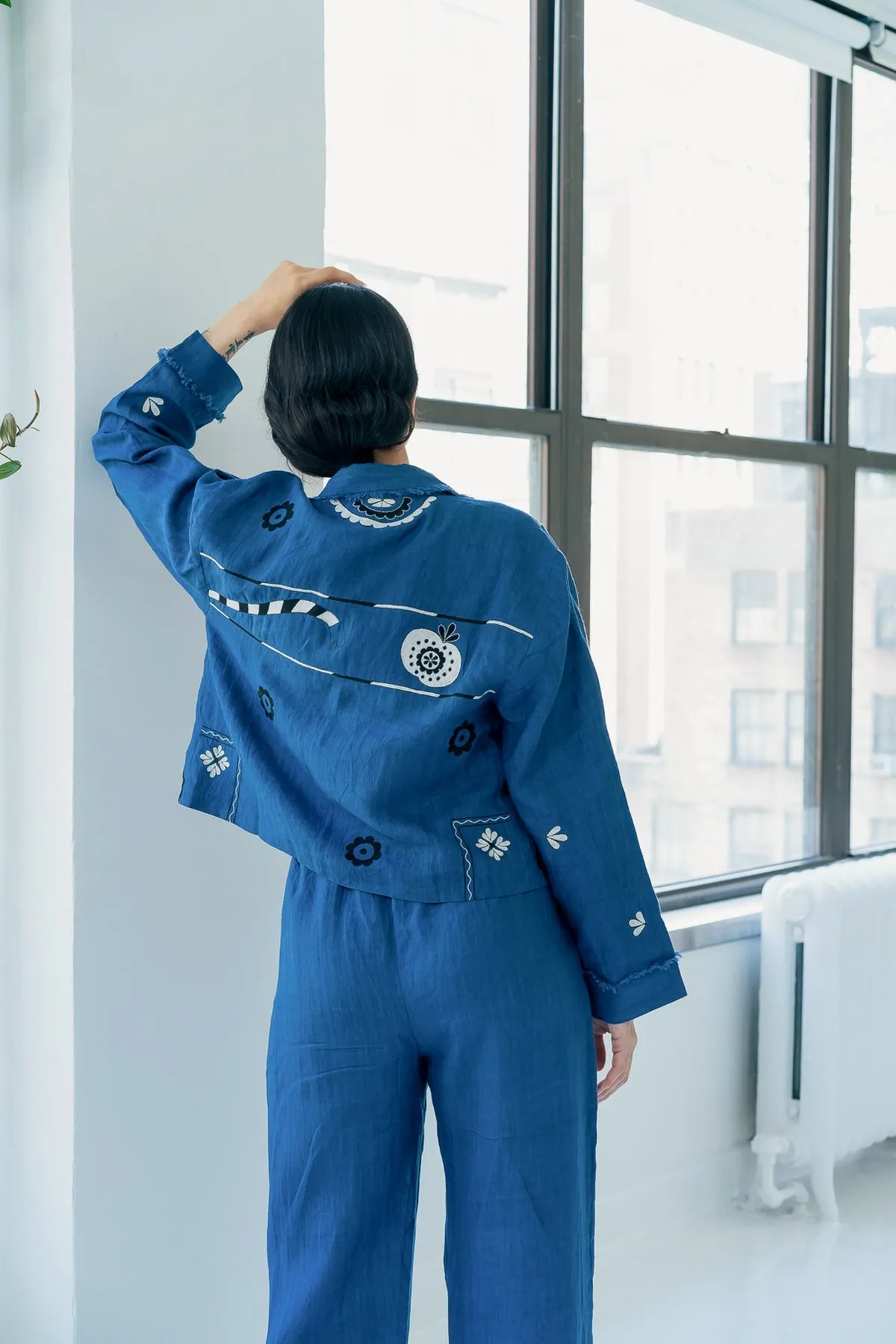 Gwen embroidered jacket in indigo