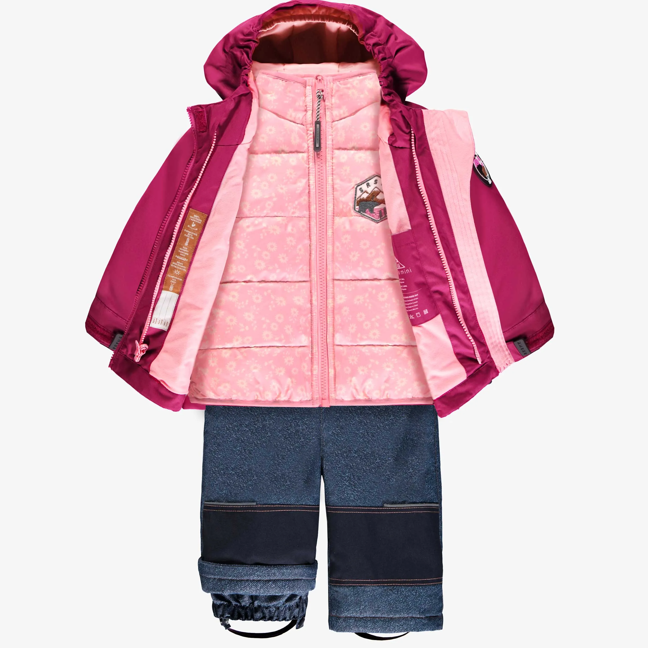 Habit de neige 3 en 1 rose et bleu denim, bébé || 3-in-1 snowsuit pink and denim bleu, baby