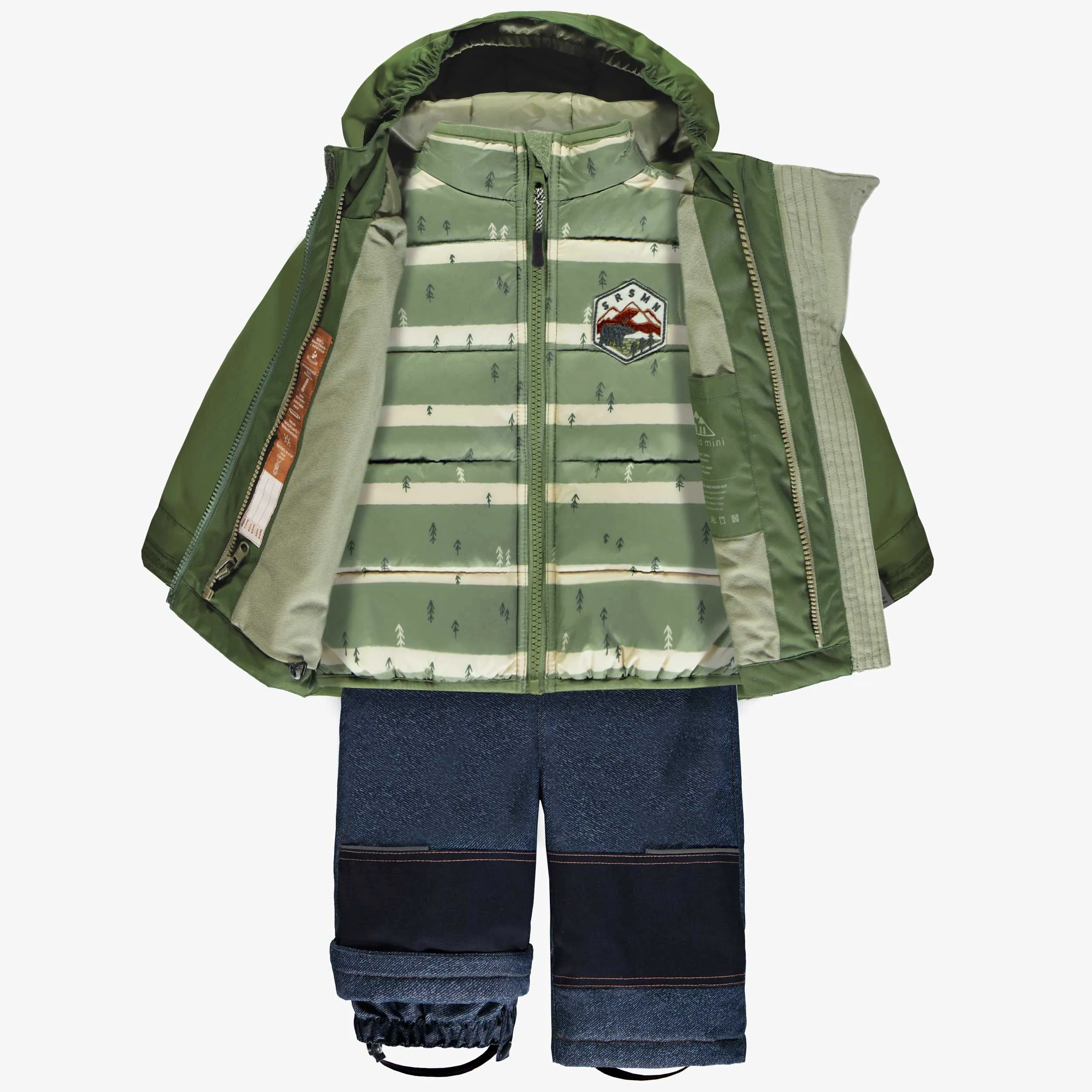 Habit de neige 3 en 1 vert et bleu denim, bébé || 3-in-1 snowsuit green and denim blue, baby