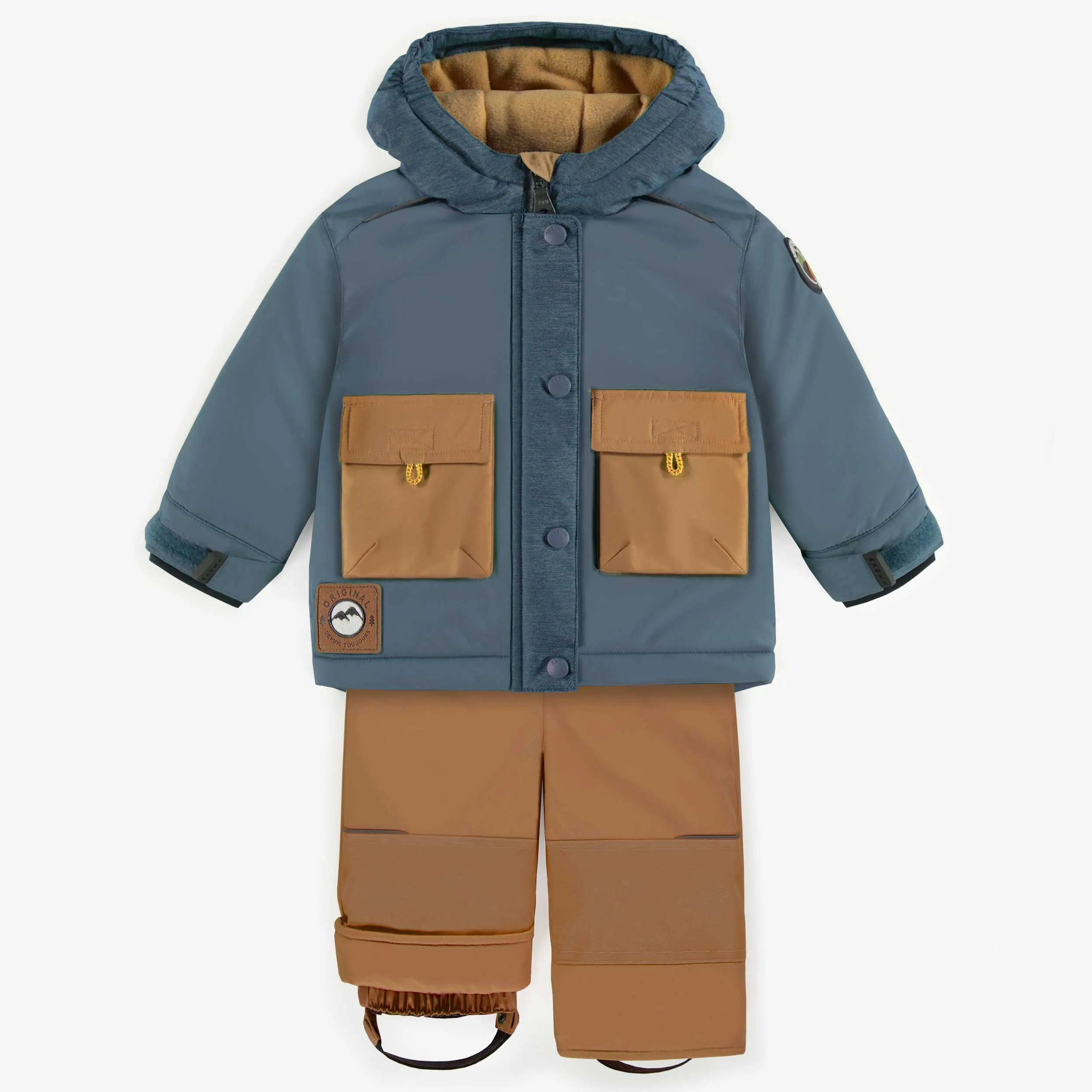 Habit de neige deux pièces bleu et brun, bébé || Blue and brown two-piece snowsuit, baby