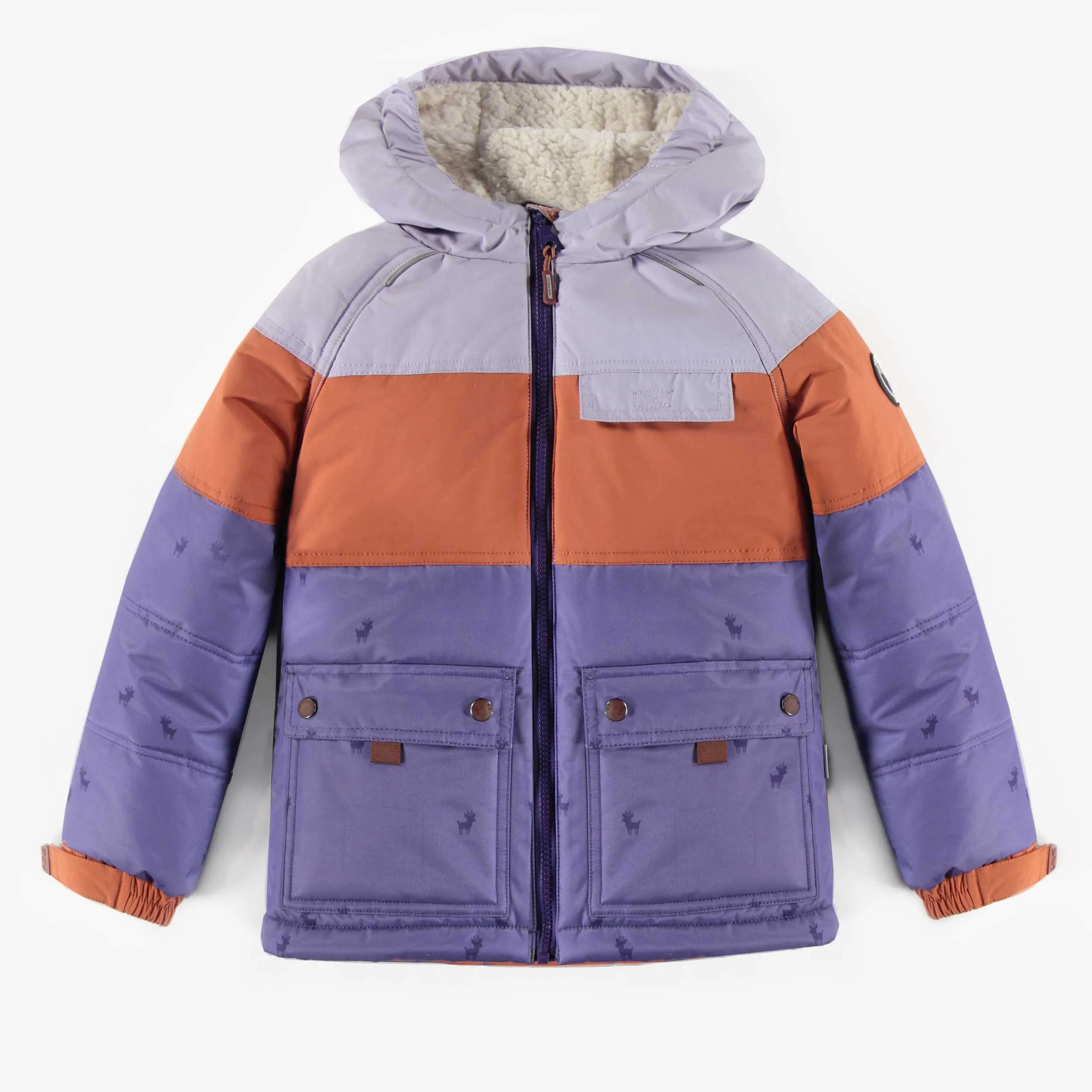 Habit de neige deux-pièces mauve et brun, enfant || Purple and brown two-pieces snowsuit, child