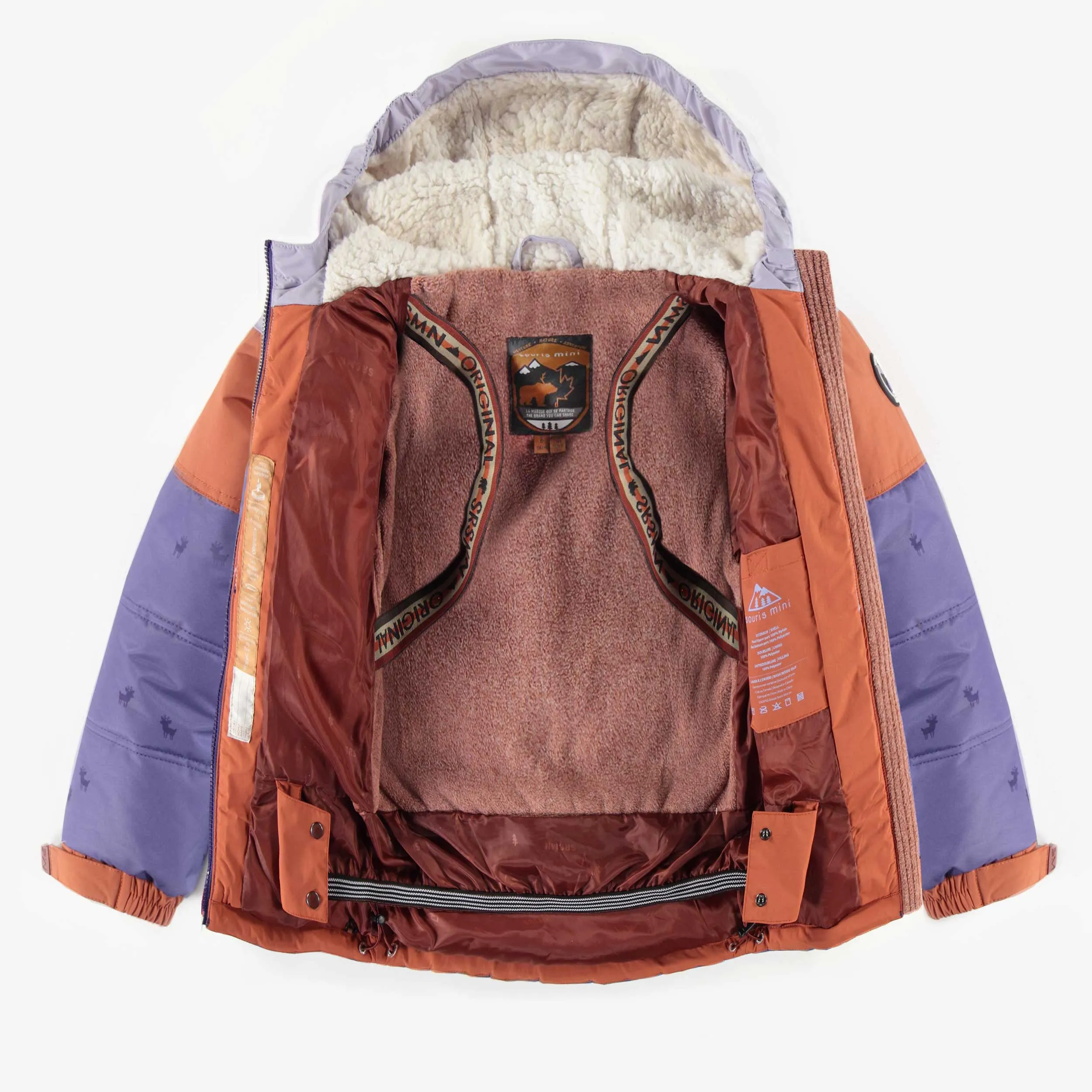 Habit de neige deux-pièces mauve et brun, enfant || Purple and brown two-pieces snowsuit, child