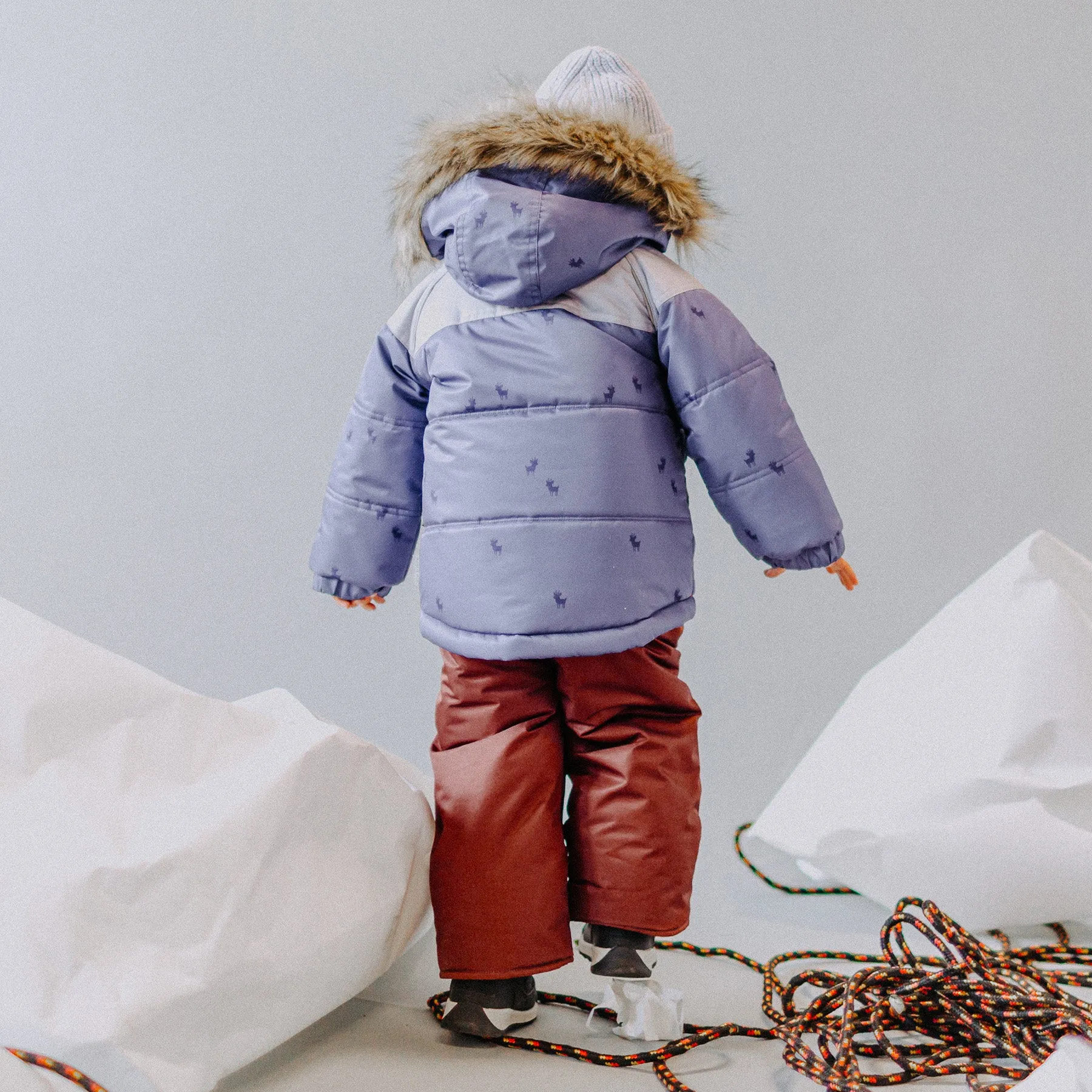 Habit de neige deux-pièces mauve et rouille, bébé || Purple and rust two-pieces snowsuit, baby
