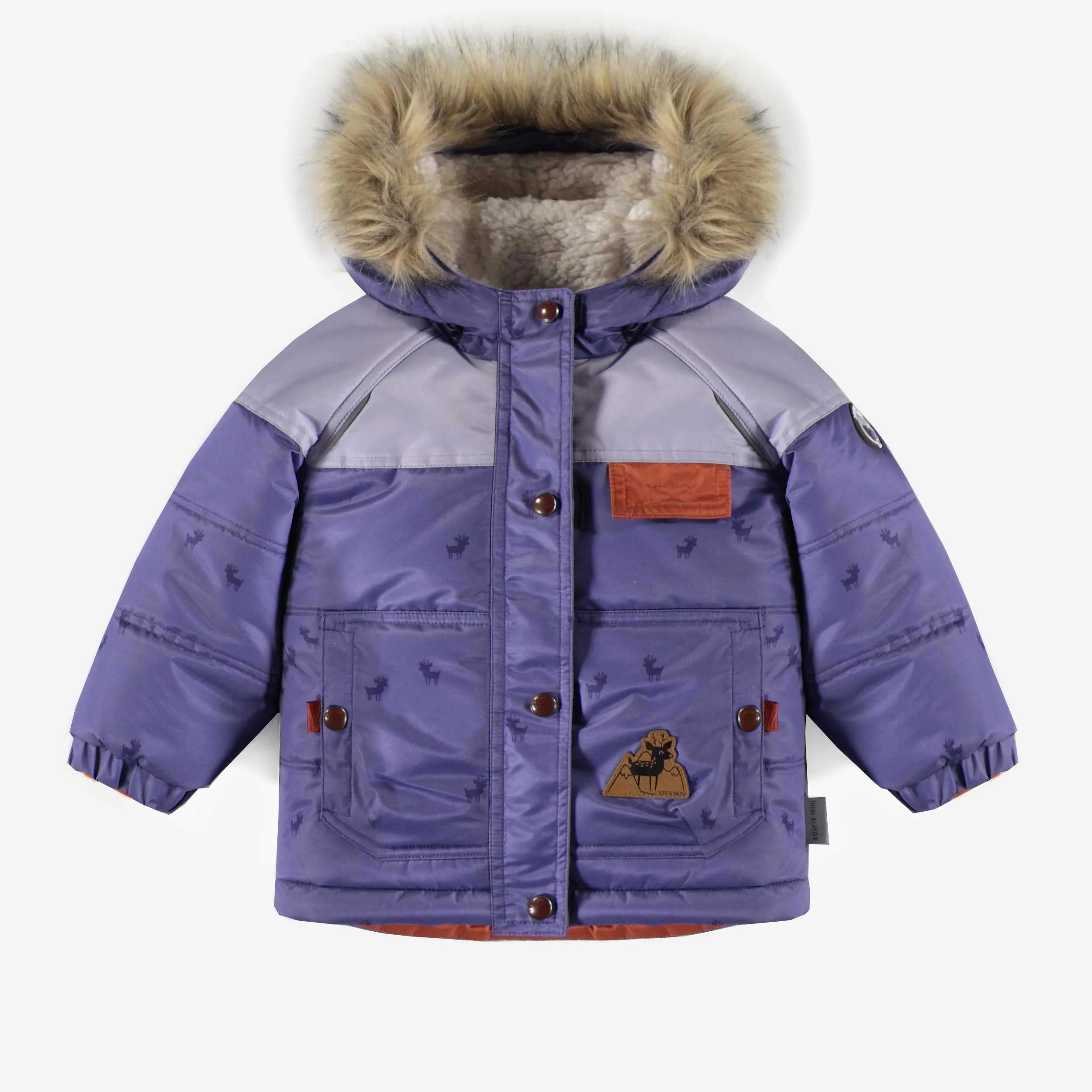 Habit de neige deux-pièces mauve et rouille, bébé || Purple and rust two-pieces snowsuit, baby