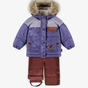 Habit de neige deux-pièces mauve et rouille, bébé || Purple and rust two-pieces snowsuit, baby