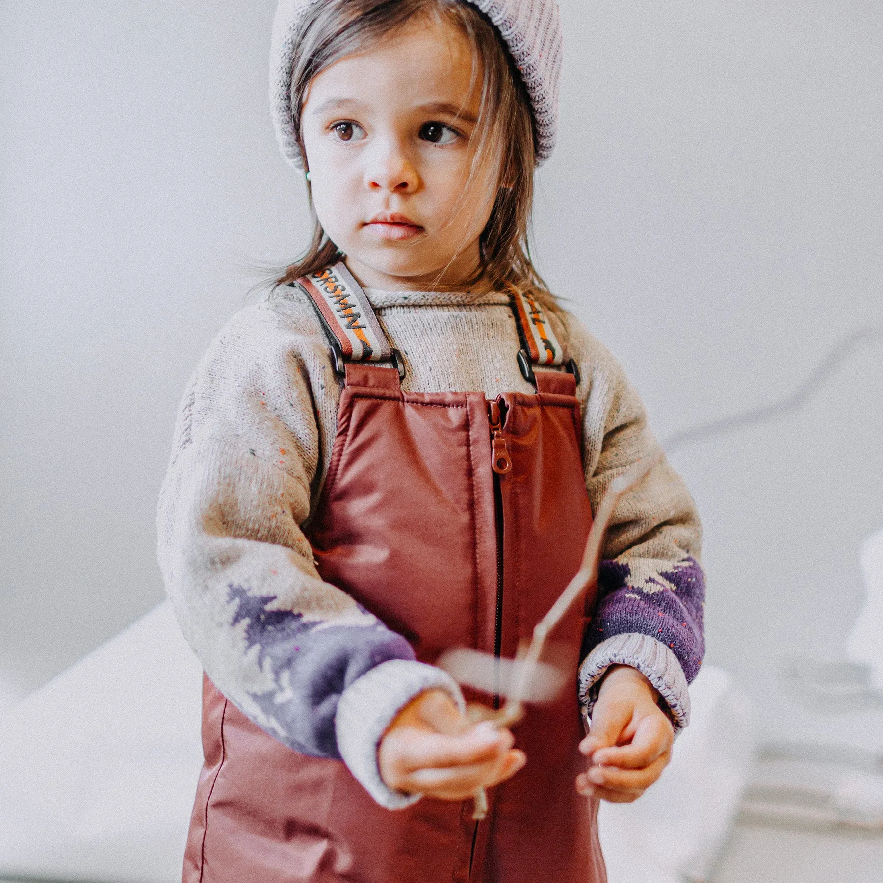 Habit de neige deux-pièces mauve et rouille, bébé || Purple and rust two-pieces snowsuit, baby