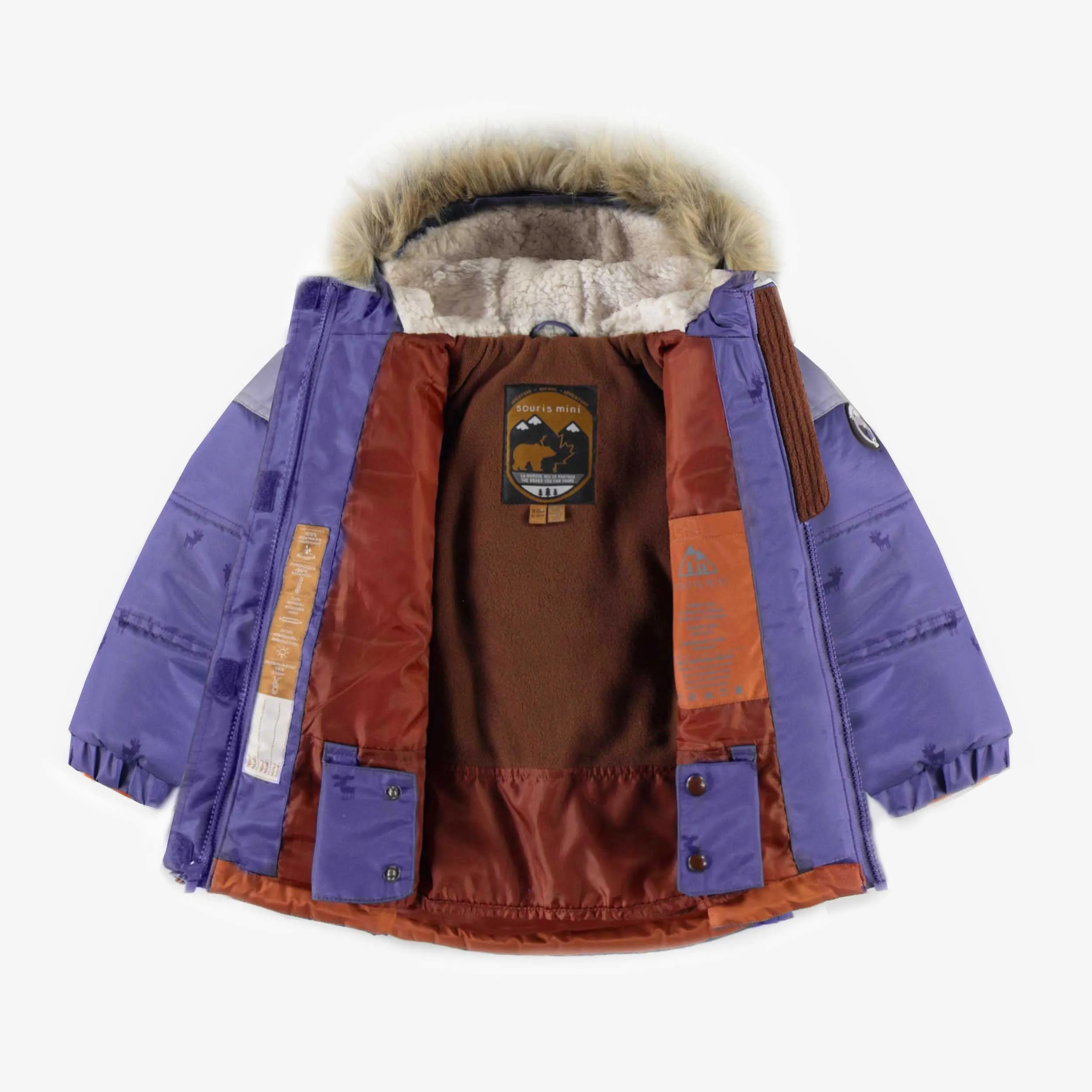 Habit de neige deux-pièces mauve et rouille, bébé || Purple and rust two-pieces snowsuit, baby