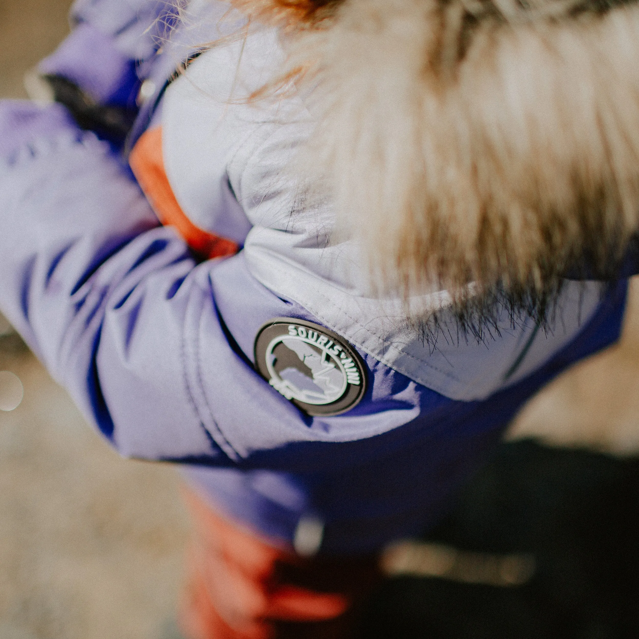 Habit de neige deux-pièces mauve et rouille, bébé || Purple and rust two-pieces snowsuit, baby