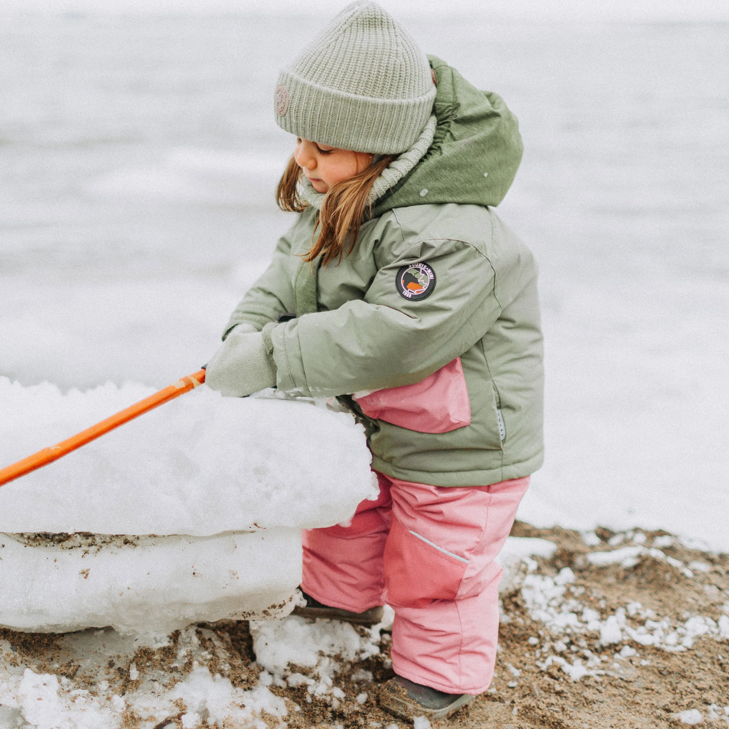 Habit de neige deux pièces vert et rose, bébé || Green and pink two-piece snowsuit, baby