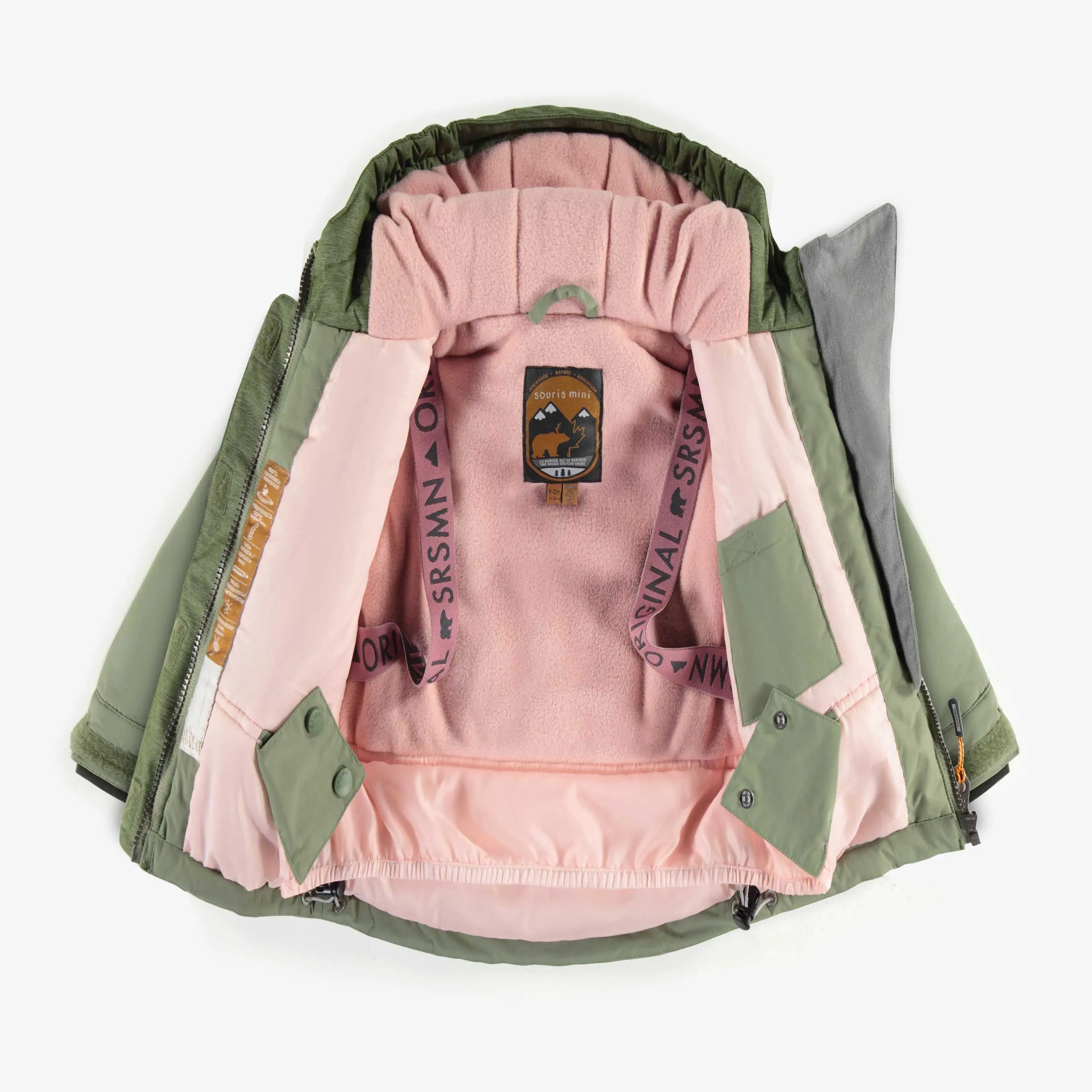 Habit de neige deux pièces vert et rose, bébé || Green and pink two-piece snowsuit, baby