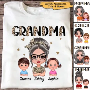 Half Leopard Grandma With Grandkids Personalized Shirt
