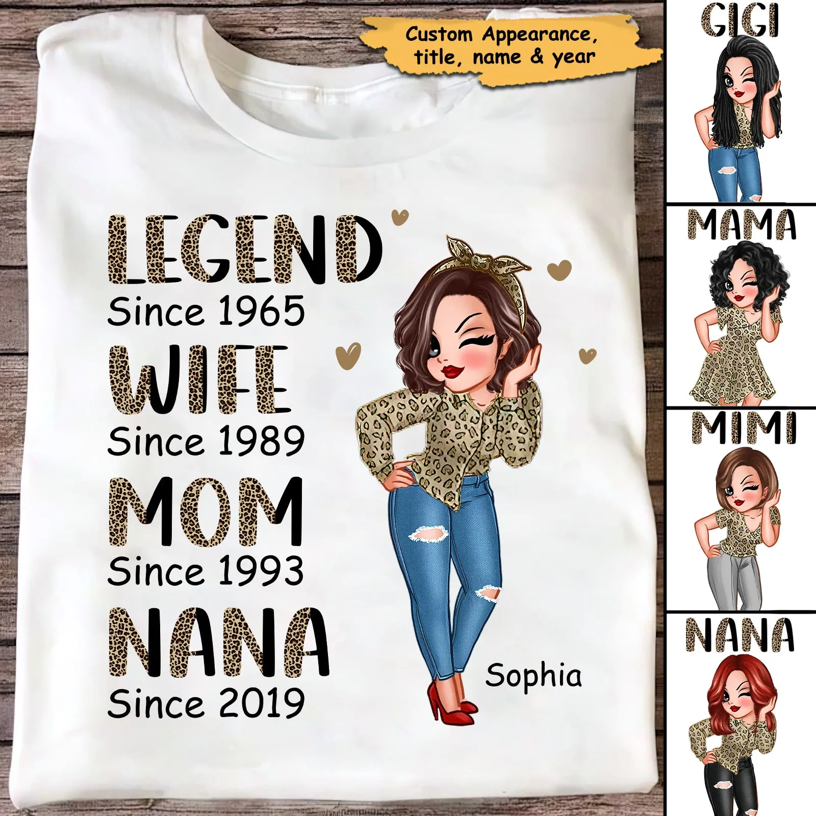 Half Leopard Sassy Legend Wife Mom Grandma Personalized Shirt