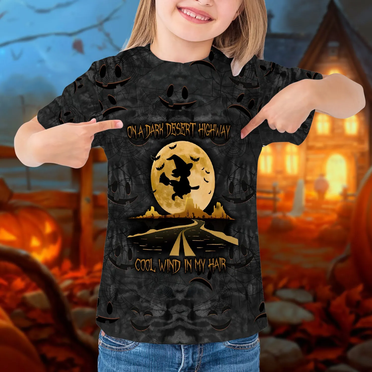 Halloween Is Comming On A Dark Desert Highway Cool Wind In My Hair 3D Kid Tshirt 813 NA93