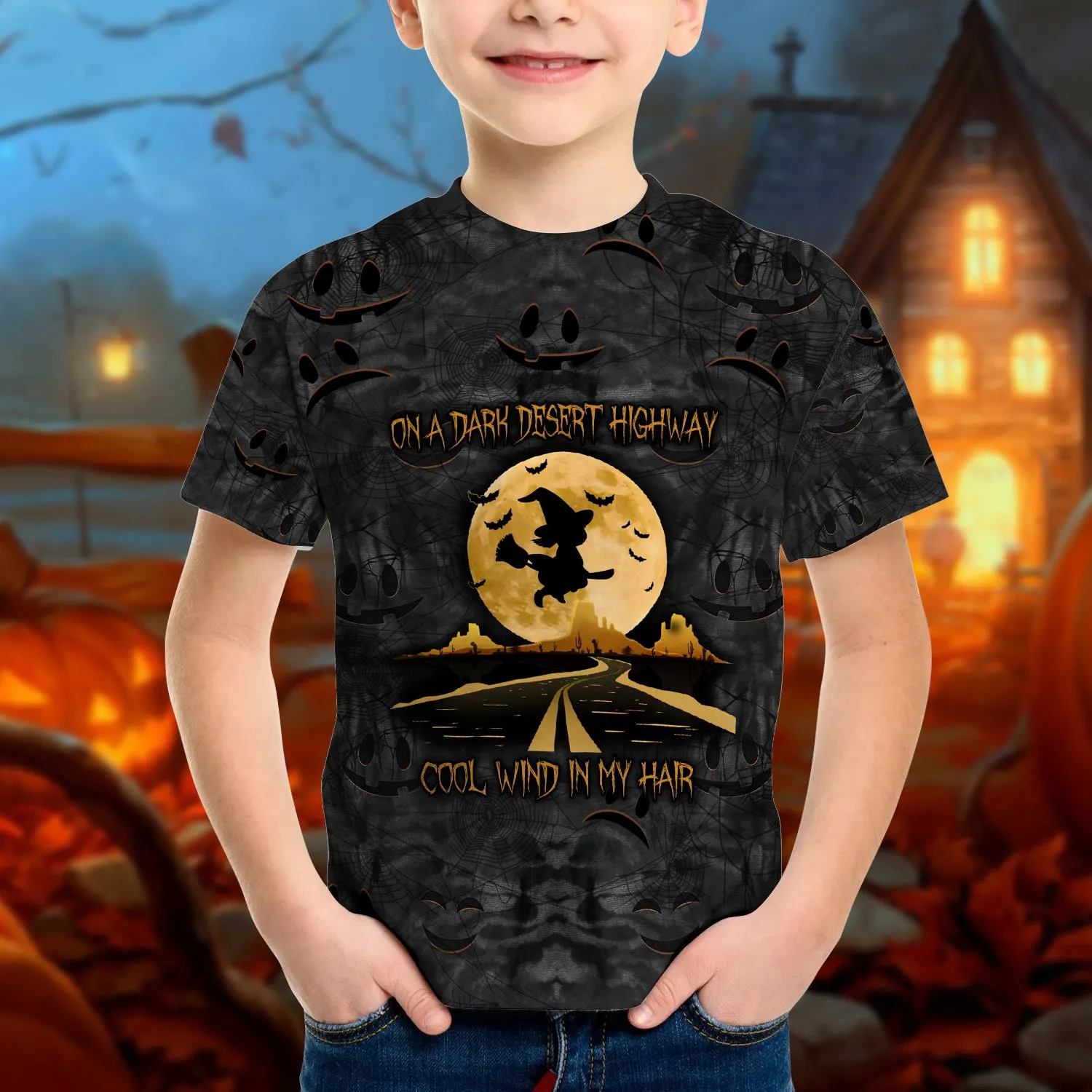 Halloween Is Comming On A Dark Desert Highway Cool Wind In My Hair 3D Kid Tshirt 813 NA93