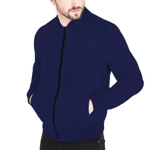 Hangree Solid Fleece Bomber Zipper Jacket - Navy