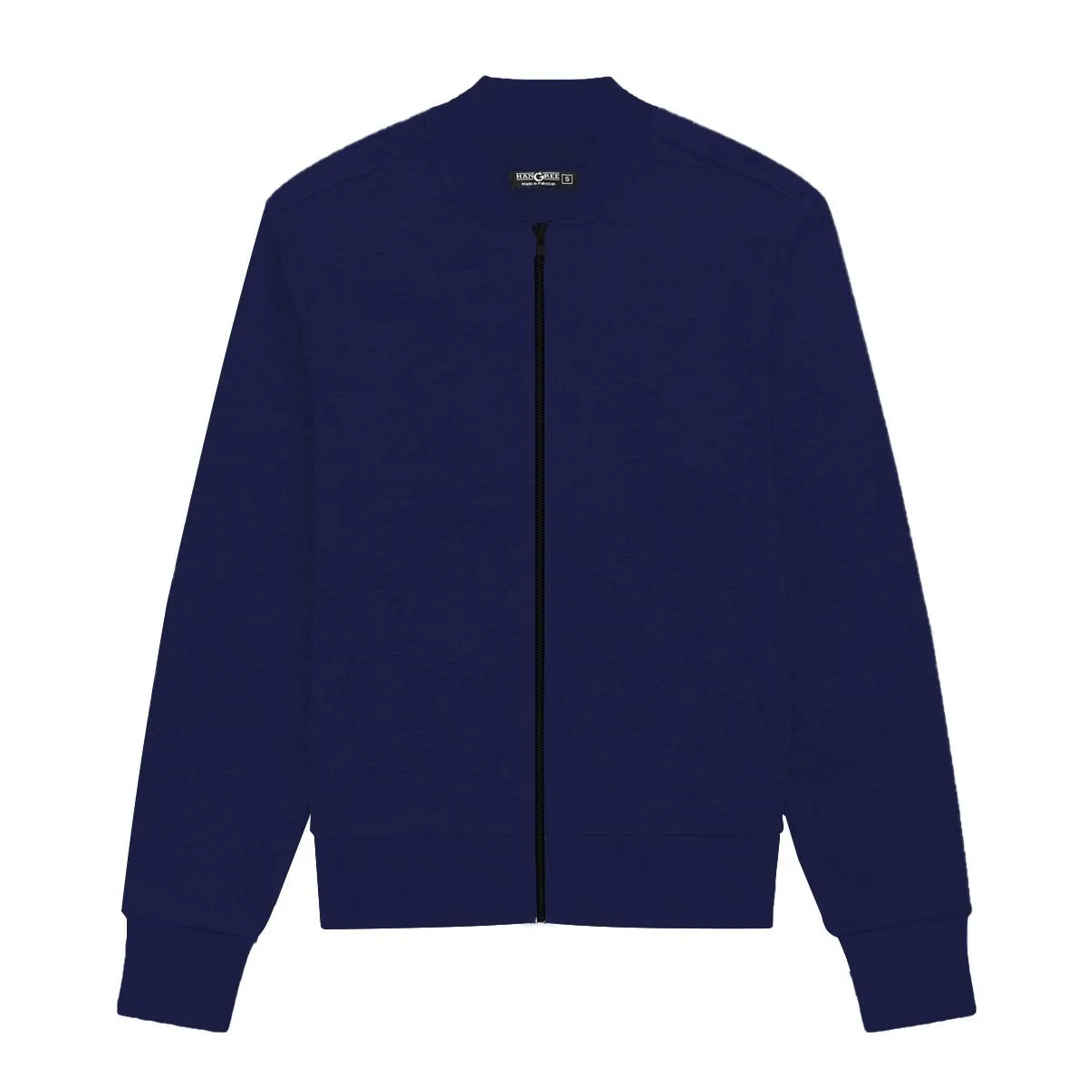 Hangree Solid Fleece Bomber Zipper Jacket - Navy