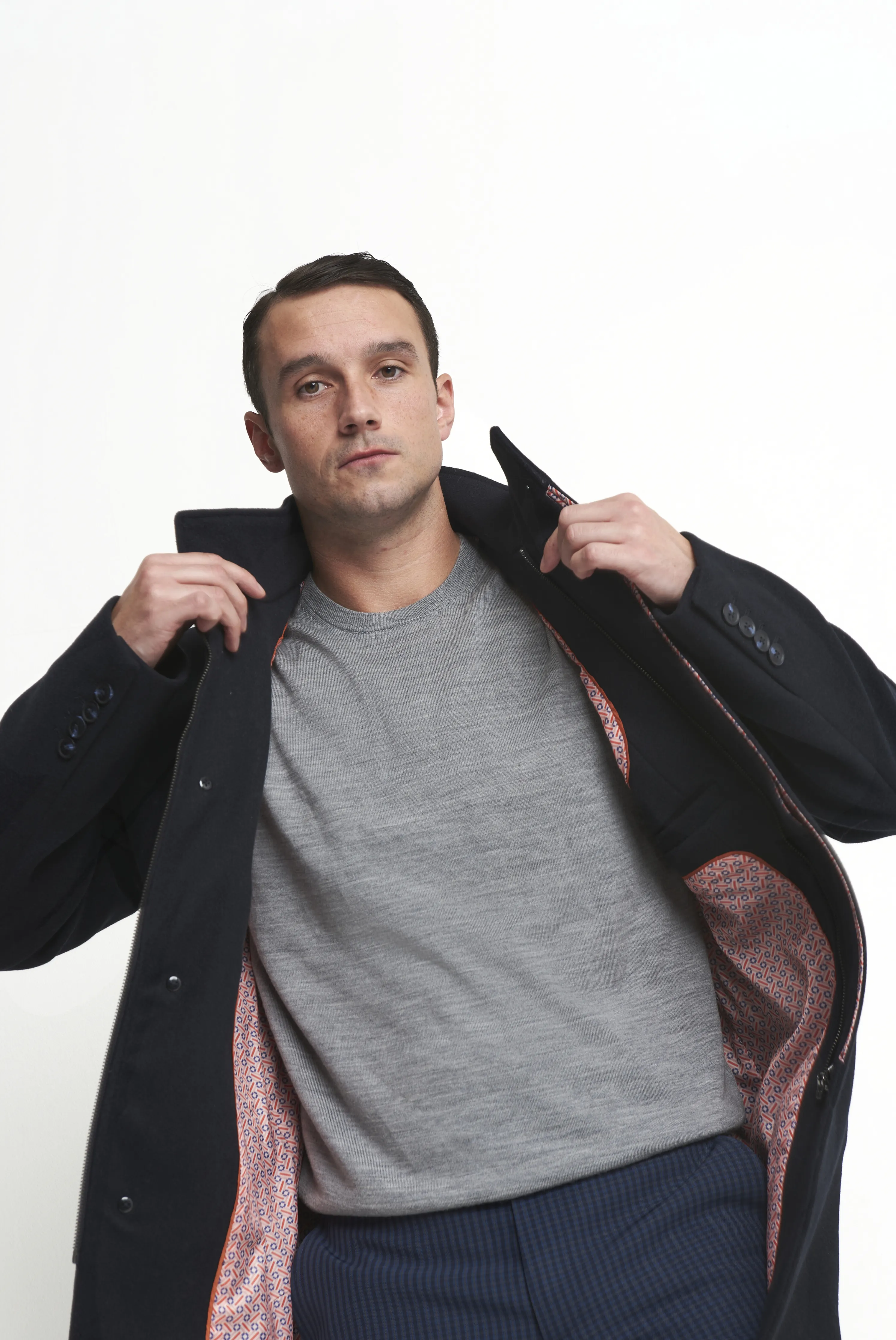 Harry Funnel Neck Coat in Navy