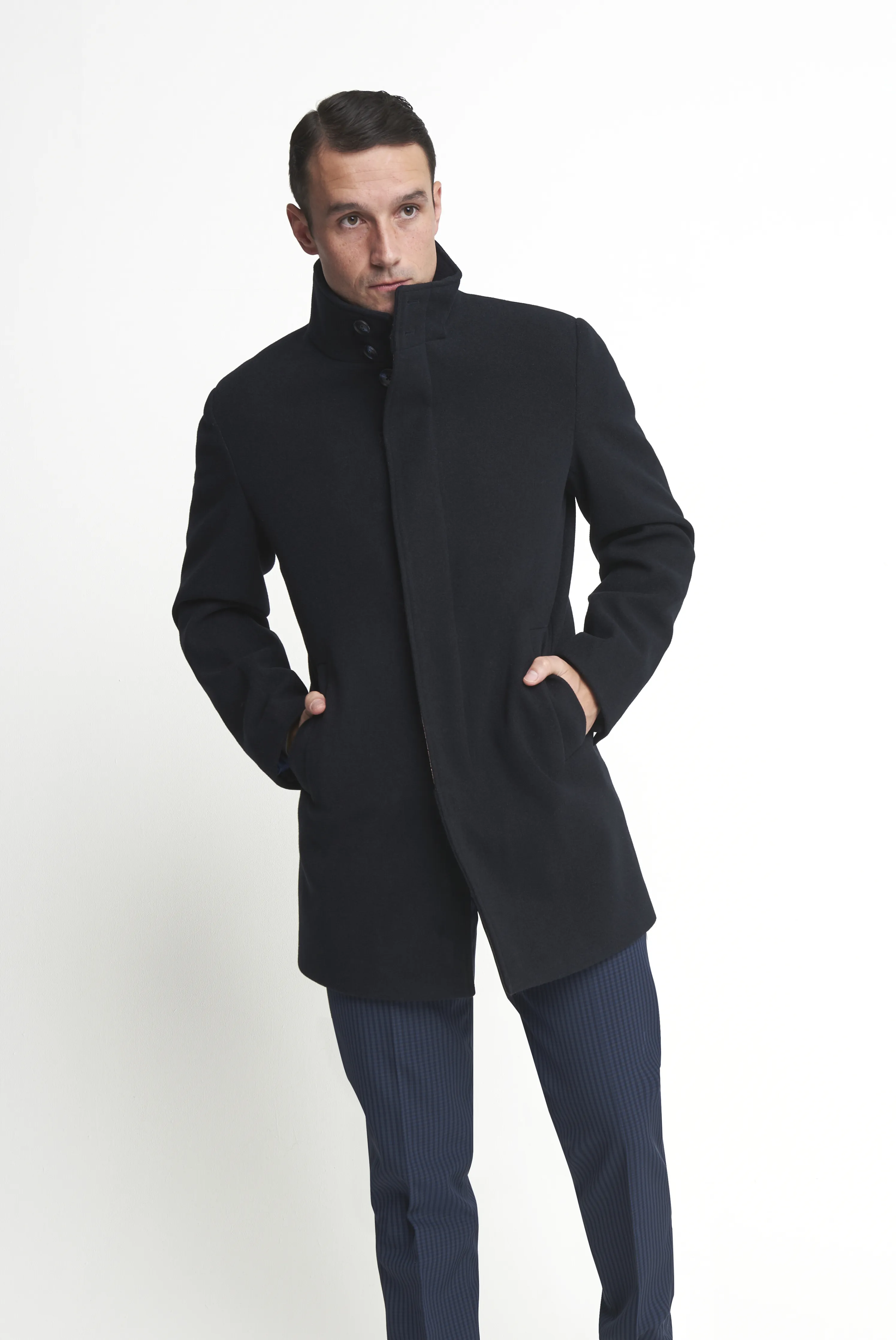 Harry Funnel Neck Coat in Navy