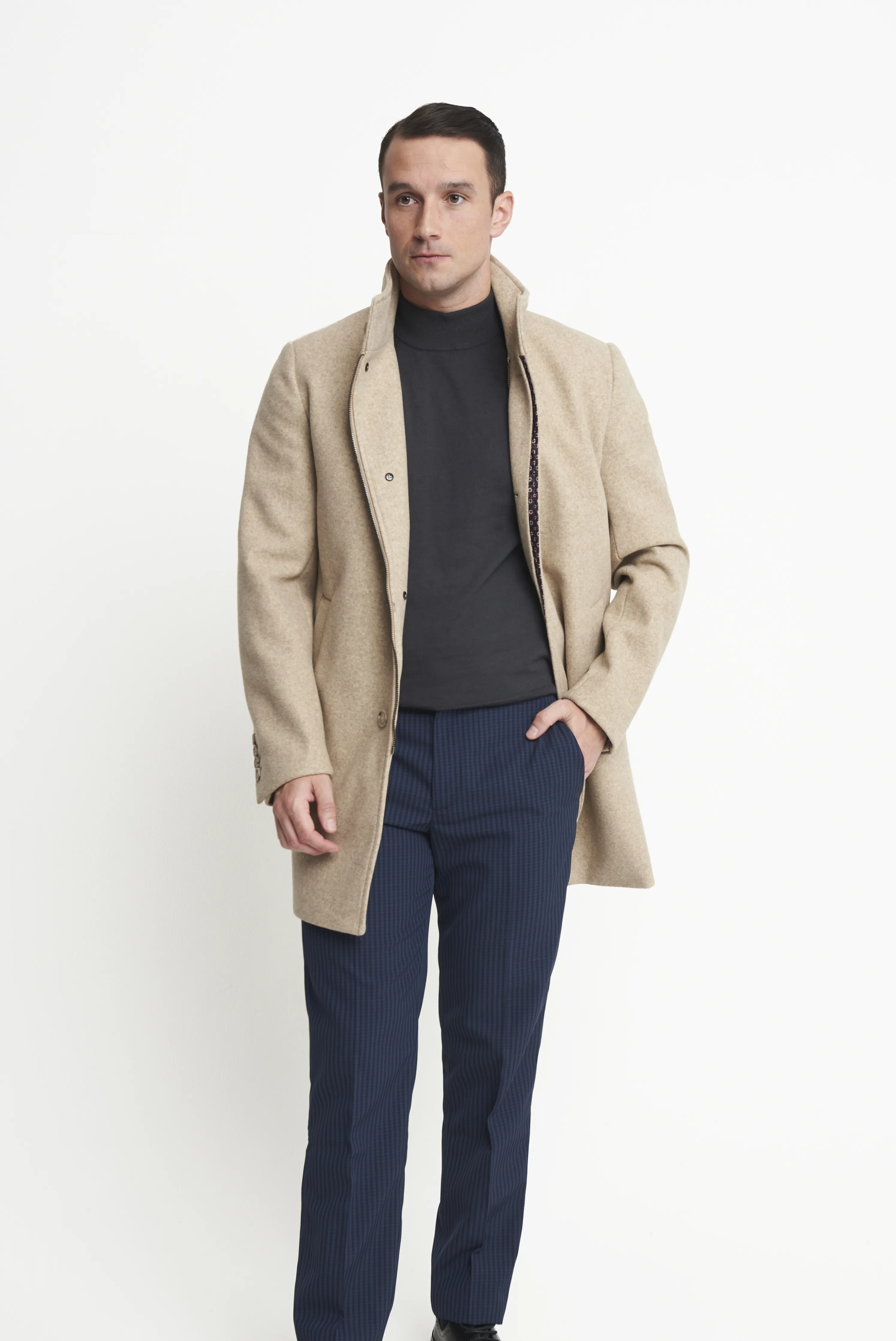 Harry Funnel Neck Coat in Oatmeal