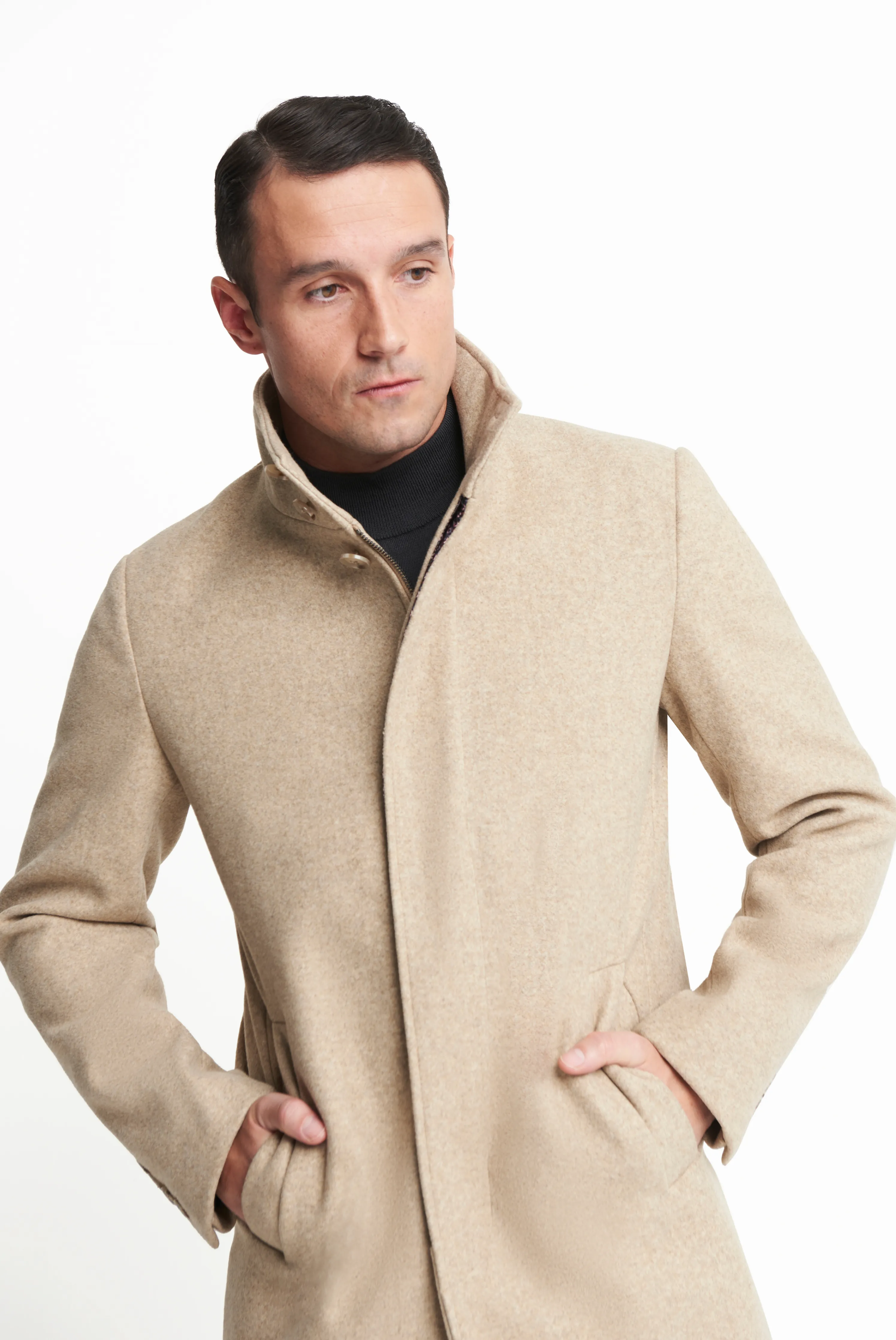 Harry Funnel Neck Coat in Oatmeal