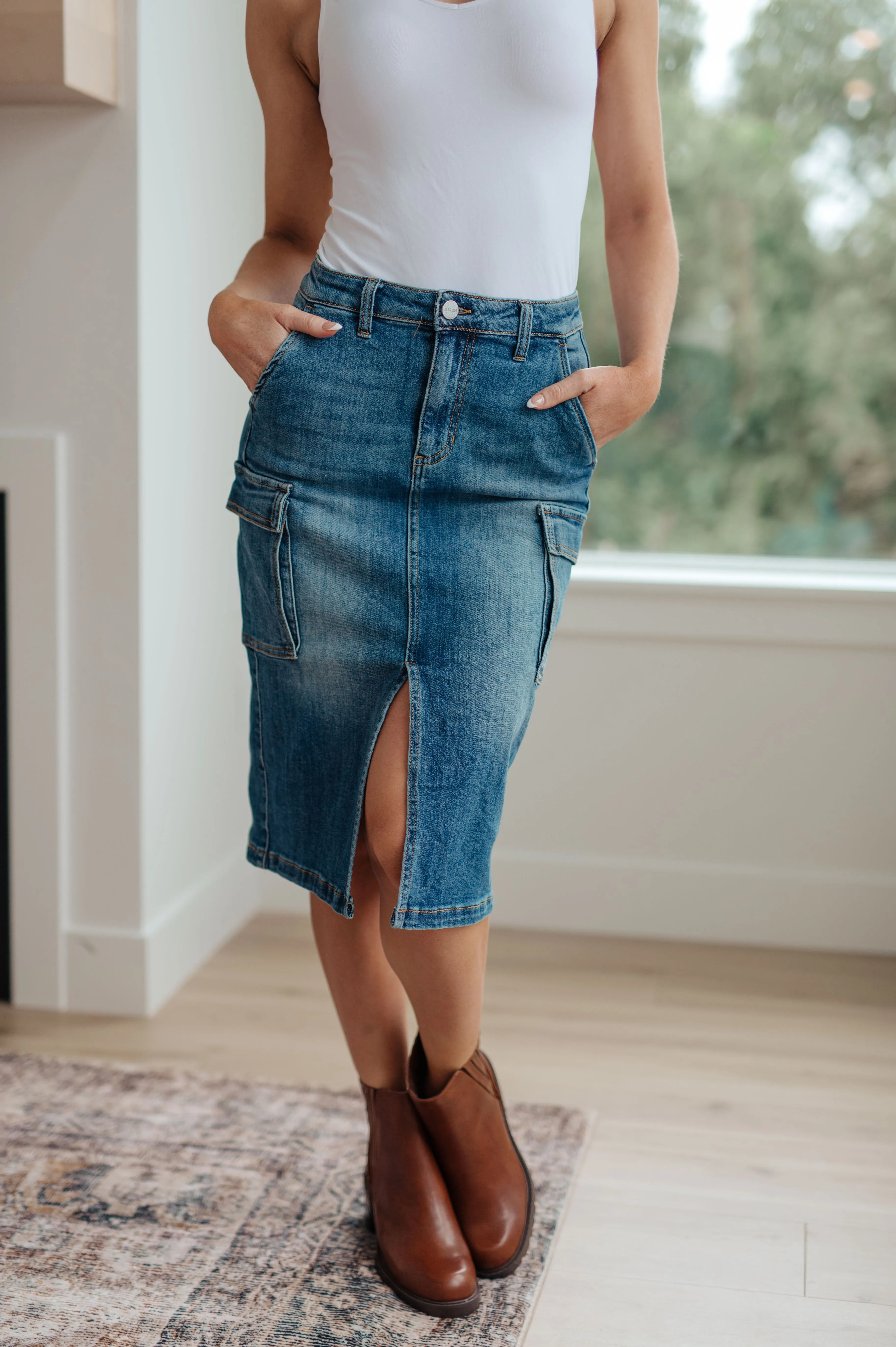 Hazel Blues® |  Always Be There Cargo Denim Skirt