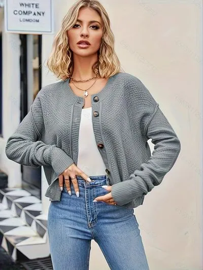 Hazel Blues® |  Button Up Dropped Shoulder Cardigan