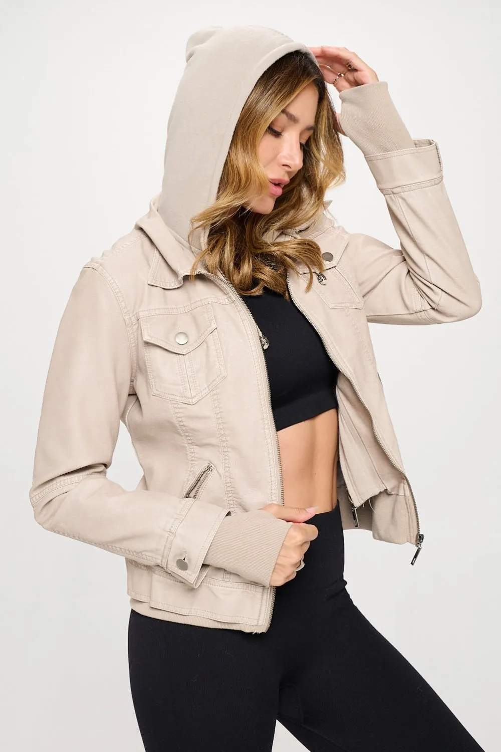 Hazel Blues® |  Coalition LA Double Zip Hooded Long Sleeve Jacket