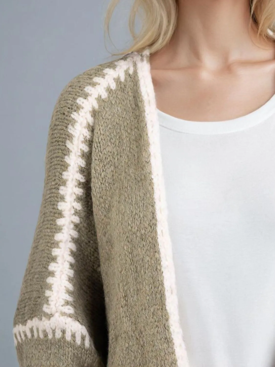 Hazel Blues® |  Double Take Contrast Open Front Dropped Shoulder Cardigan