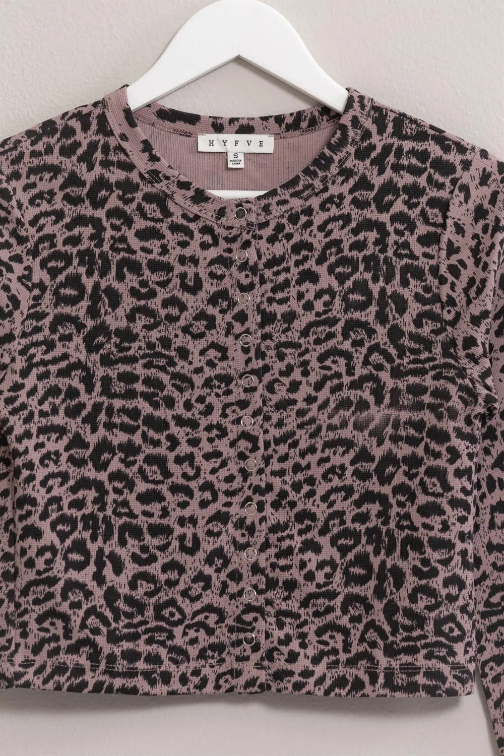 Hazel Blues® |  HYFVE Animal Print Snap Down Crop Cardigan