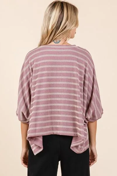 Hazel Blues® |  Mittoshop Texture Striped Print Round Neck Dolman Sleeve Top