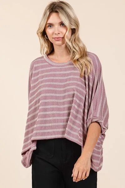Hazel Blues® |  Mittoshop Texture Striped Print Round Neck Dolman Sleeve Top