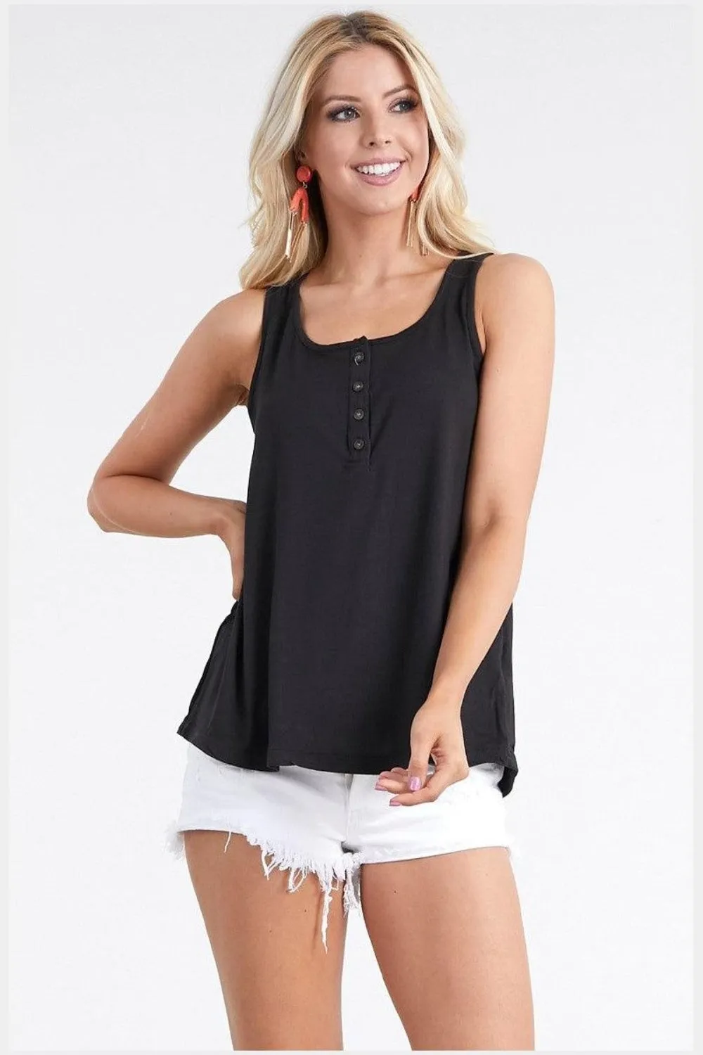 Hazel Blues® |  Ninexis Square Neck Half Button Tank