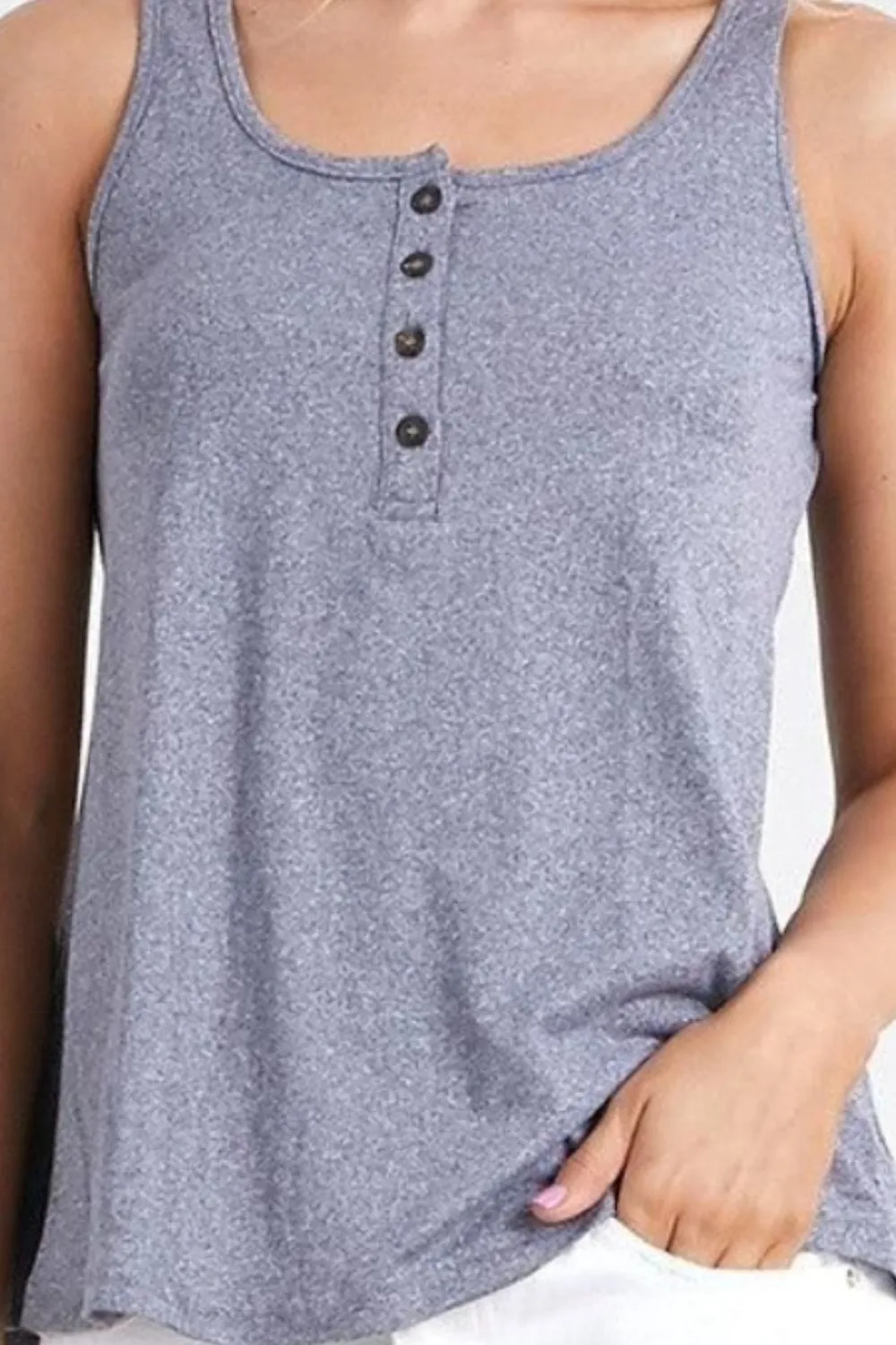 Hazel Blues® |  Ninexis Square Neck Half Button Tank