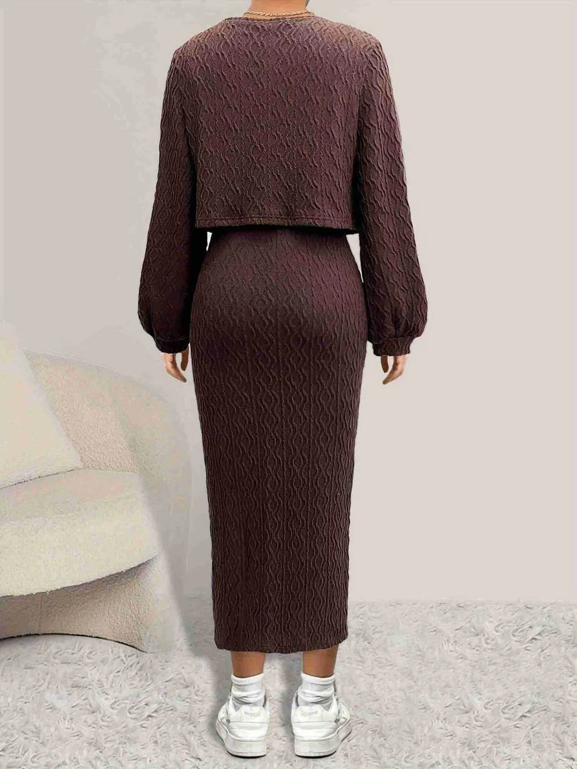 Hazel Blues® |  Open Front Long Sleeve Cardigan and Side Slit Cami Dress Set