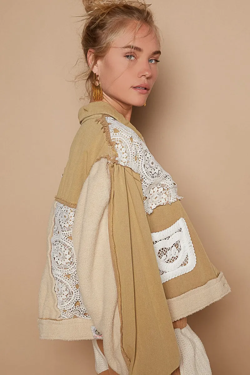 Hazel Blues® |  POL Crochet Patch Exposed Seam Button Up Jacket