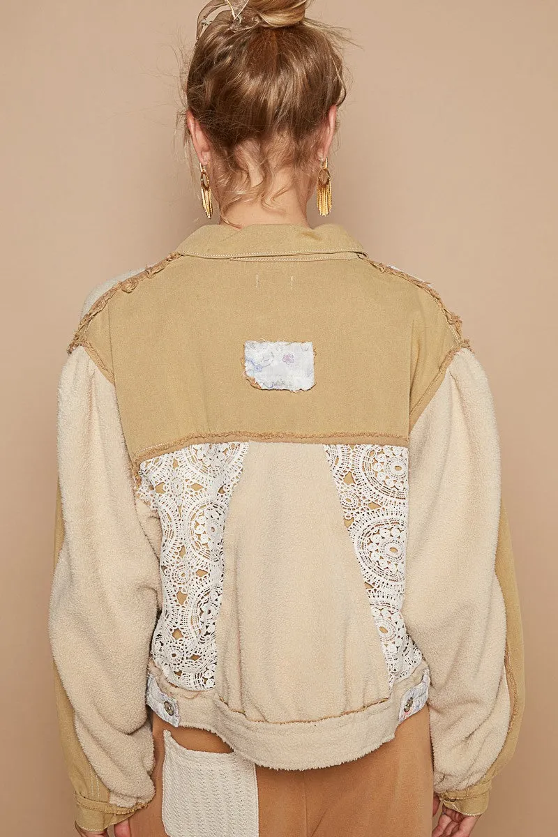 Hazel Blues® |  POL Crochet Patch Exposed Seam Button Up Jacket