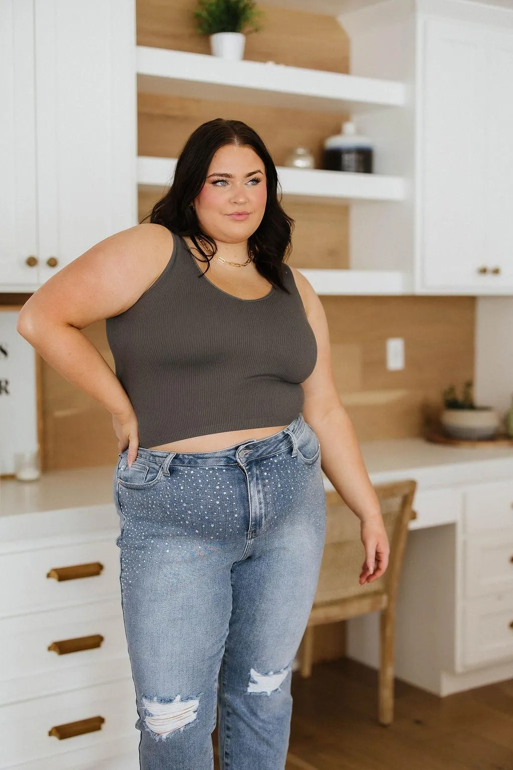 Hazel Blues® |  Relevant Ribbed Seamless Reversible Tank in Charcoal
