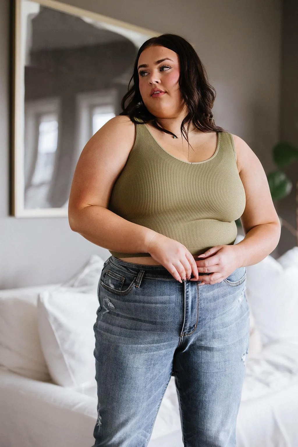 Hazel Blues® |  Relevant Ribbed Seamless Reversible Tank in Moss